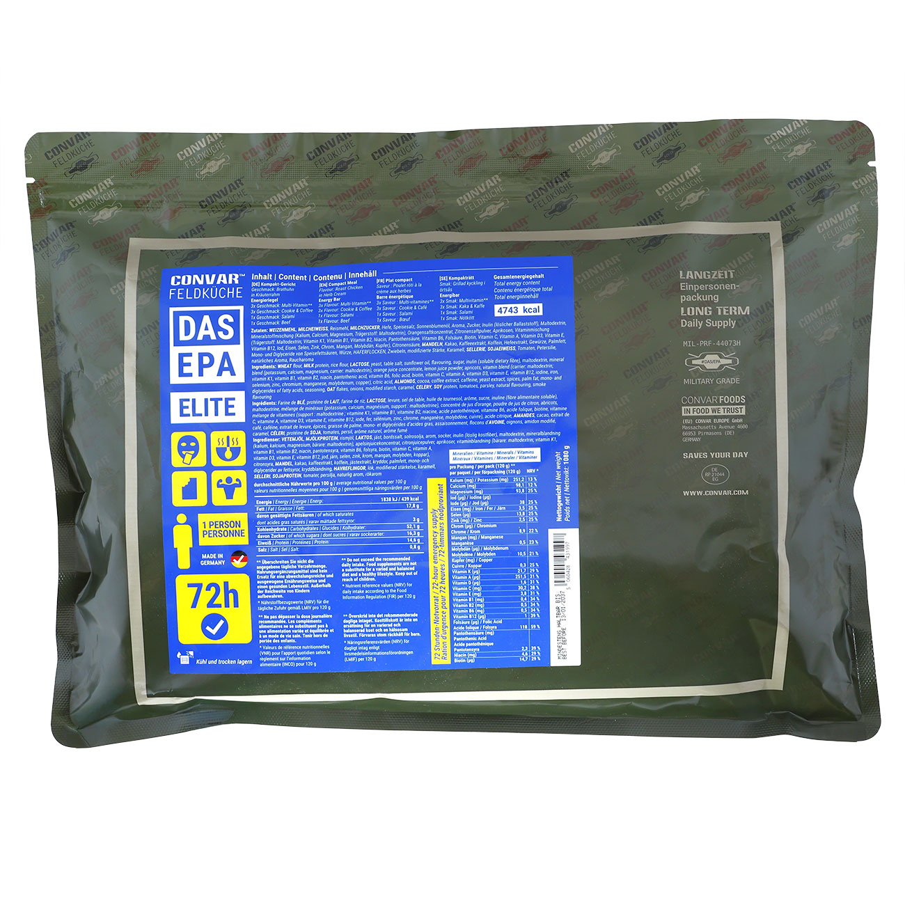 Convar DAS EPA 72 Stunden Notverpflegungs-Fluchtpaket (EU-Empfehlung) haltbar bis Januar 2037 Bild 1