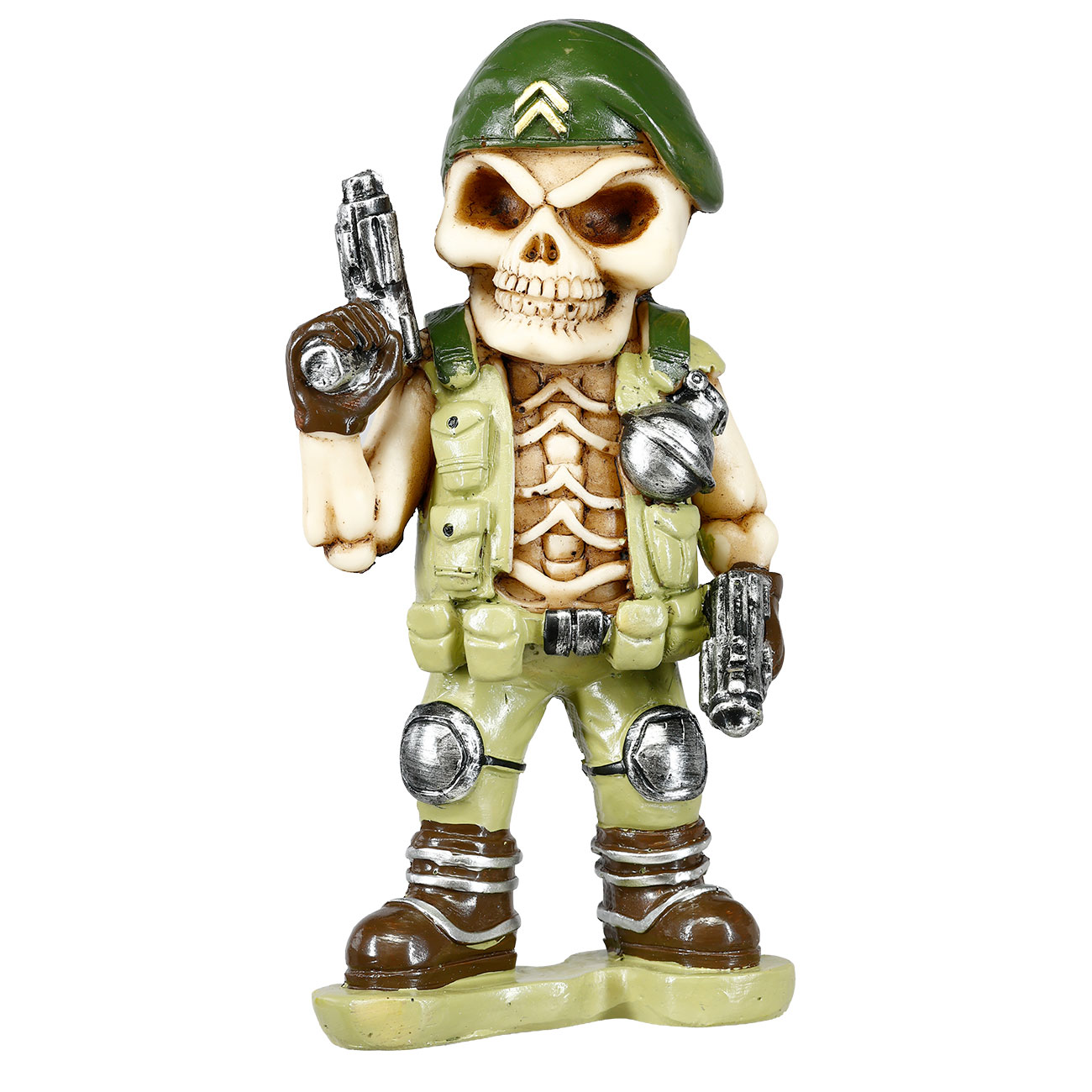 Dekofigur Army Skull 2 Guns Skelett Totenkopf mit 2 Pistolen 16 cm