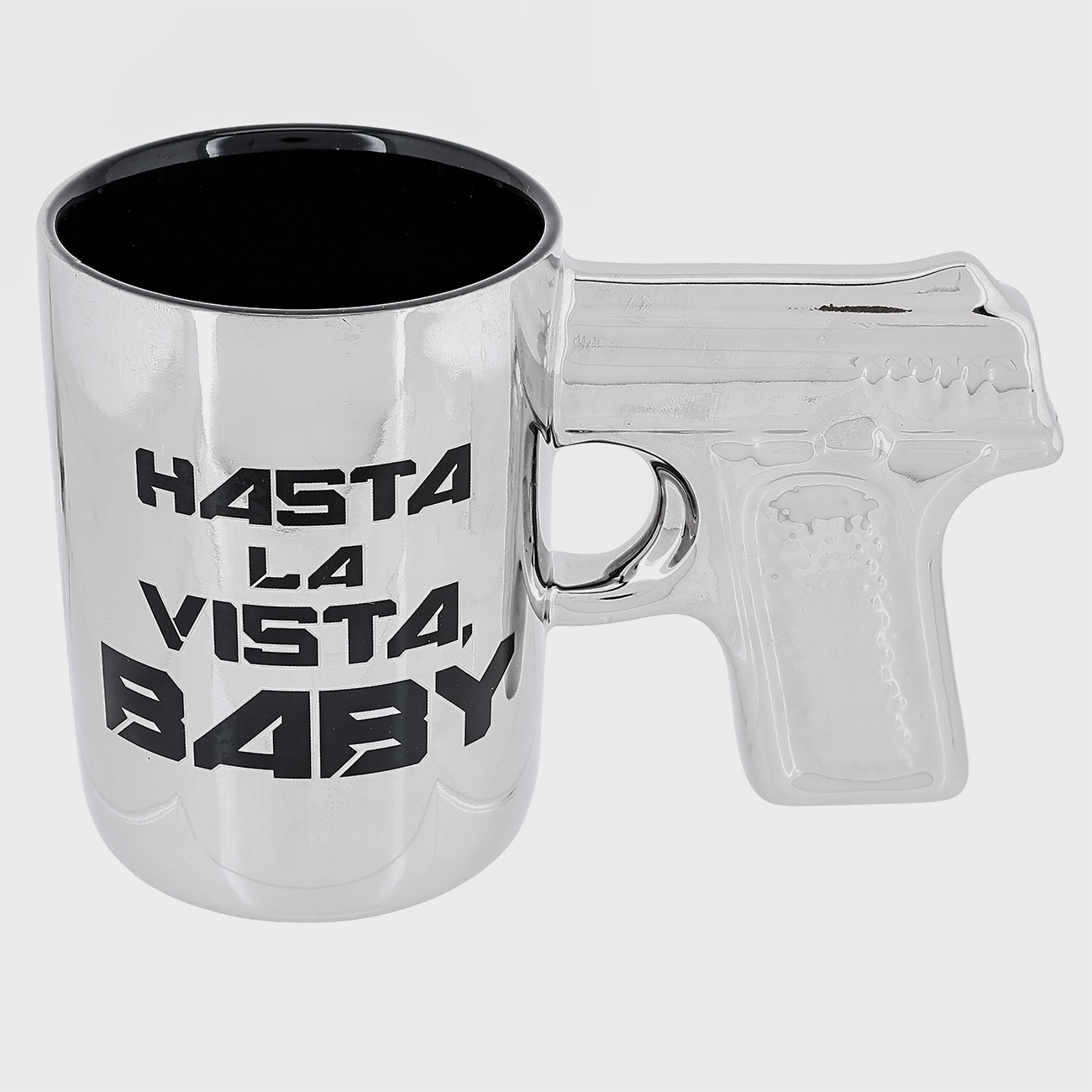 Out Of The Blue Becher silberfarben Hasta la vista baby mit Pistolengriff 350 ml