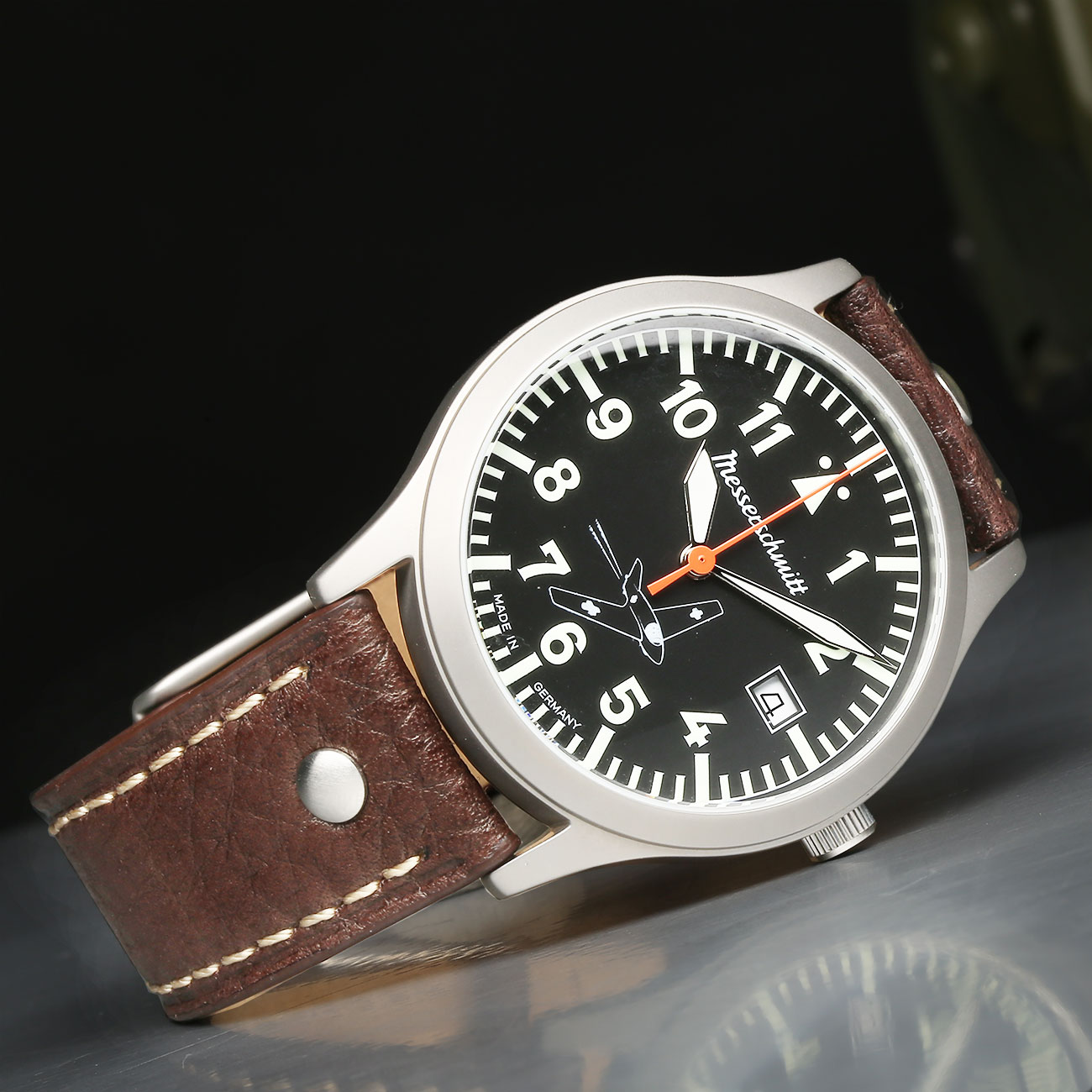 Messerschmitt Fliegeruhr ME 163 mit Lederband sandgestrahlt Bild 1