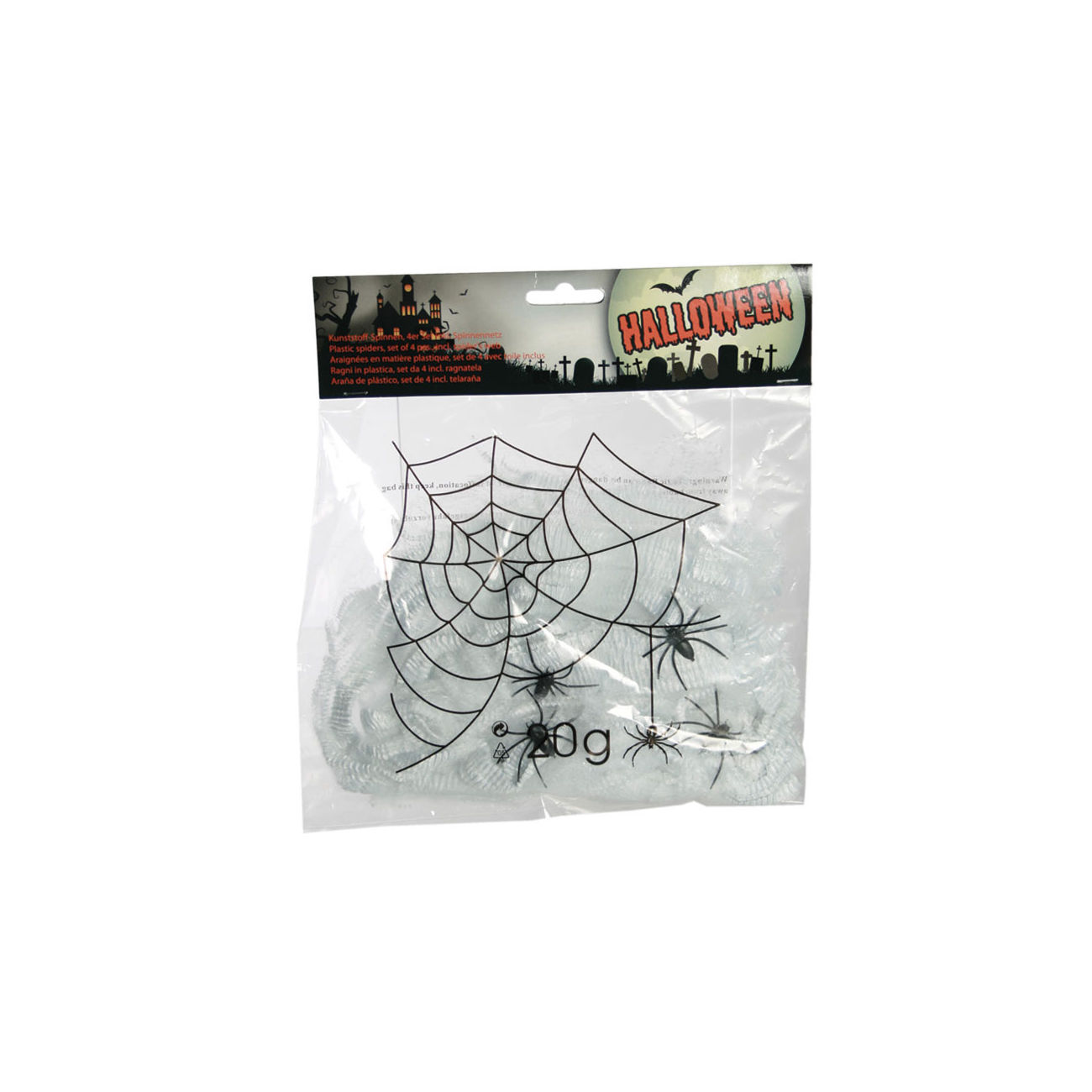 Deko Spinnennetz mit 4 Spinnen