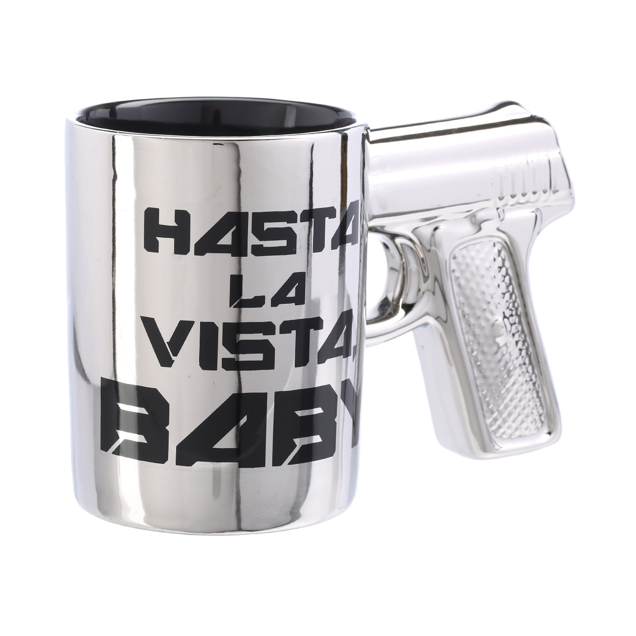 Hasta La Vista Baby - silberner Steingut-Becher mit Pistolengriff Bild 1