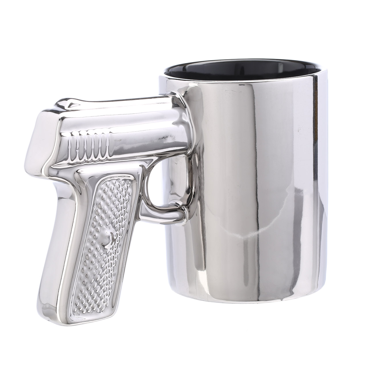Hasta La Vista Baby - silberner Steingut-Becher mit Pistolengriff Bild 1