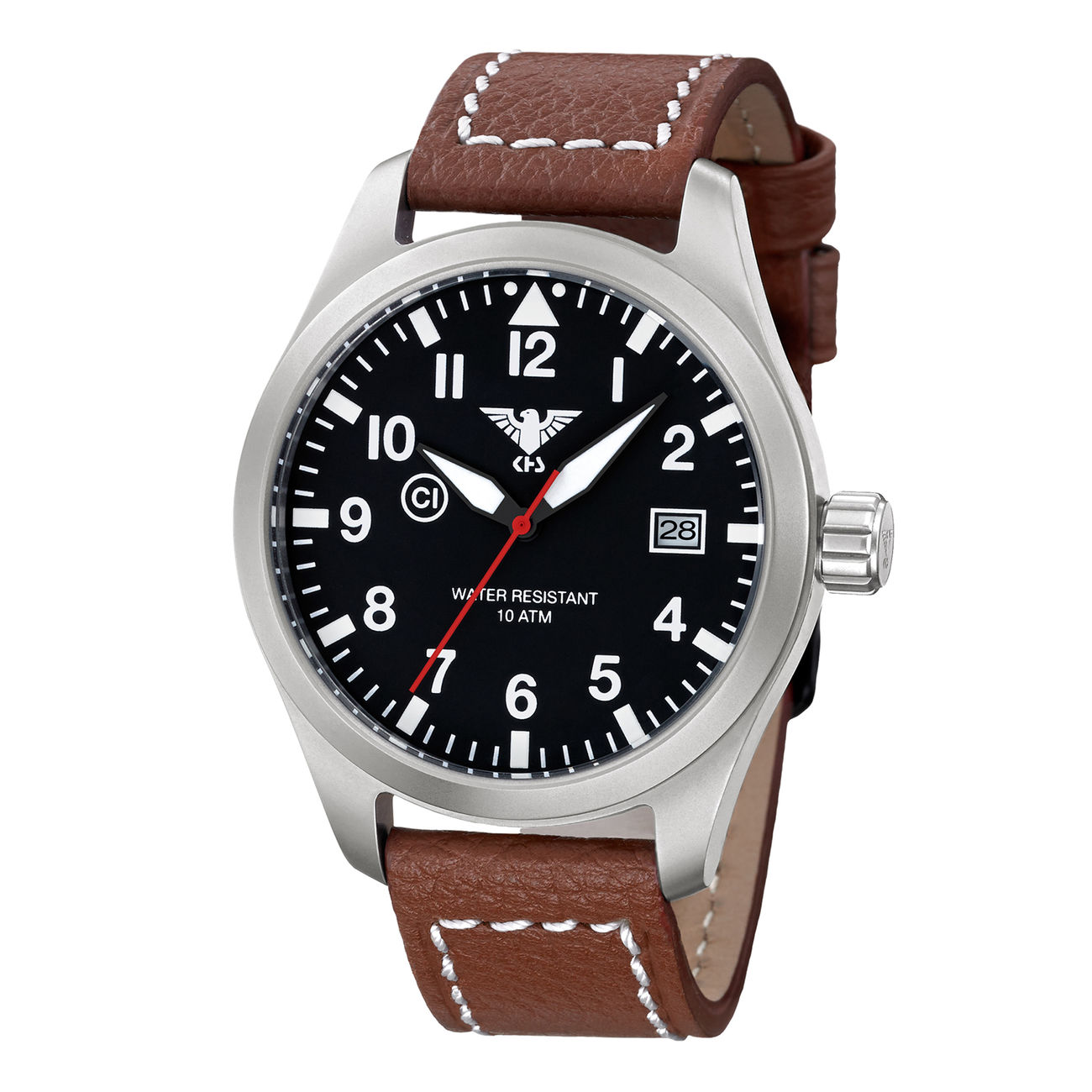 KHS Armbanduhr Airleader Steel mit Lederband Bffel-Leder braun