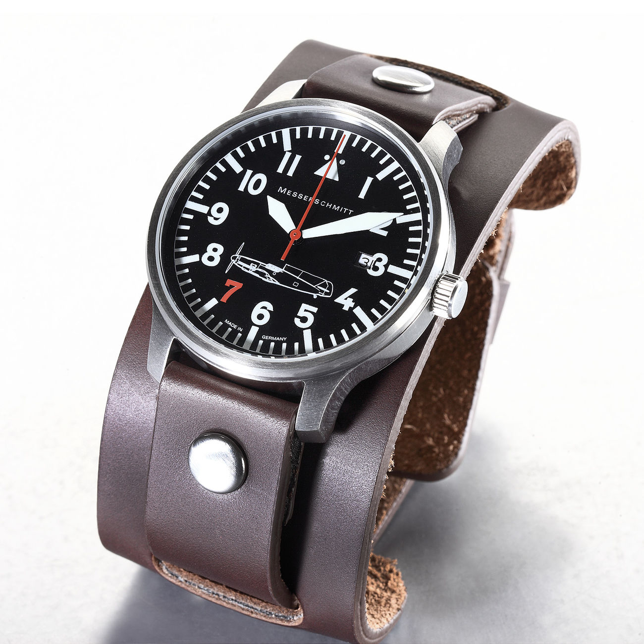 Messerschmitt Fliegeruhr 109-42R7 Rote 7 mit breitem Lederarmband Bild 1