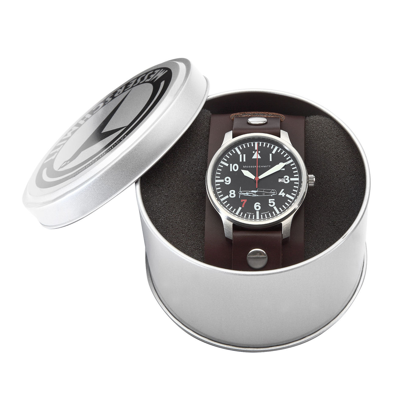 Messerschmitt Fliegeruhr 109-42R7 Rote 7 mit breitem Lederarmband Bild 1