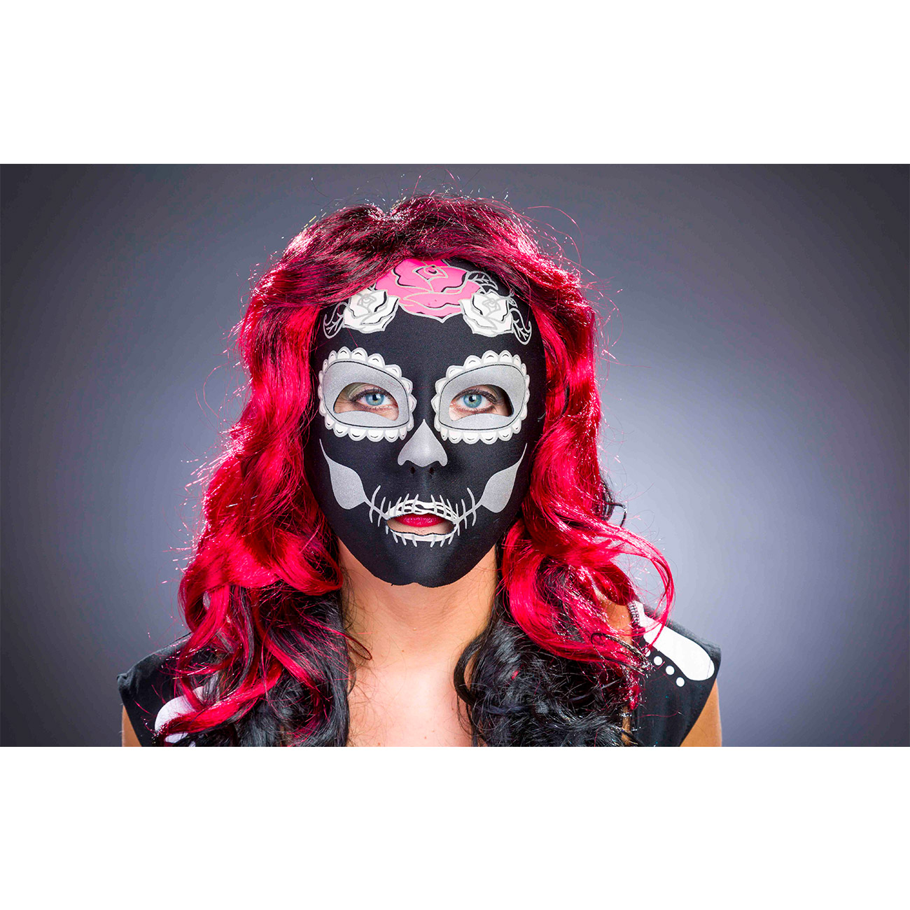 Textil-Maske Tag der Toten schwarz fluoreszierend