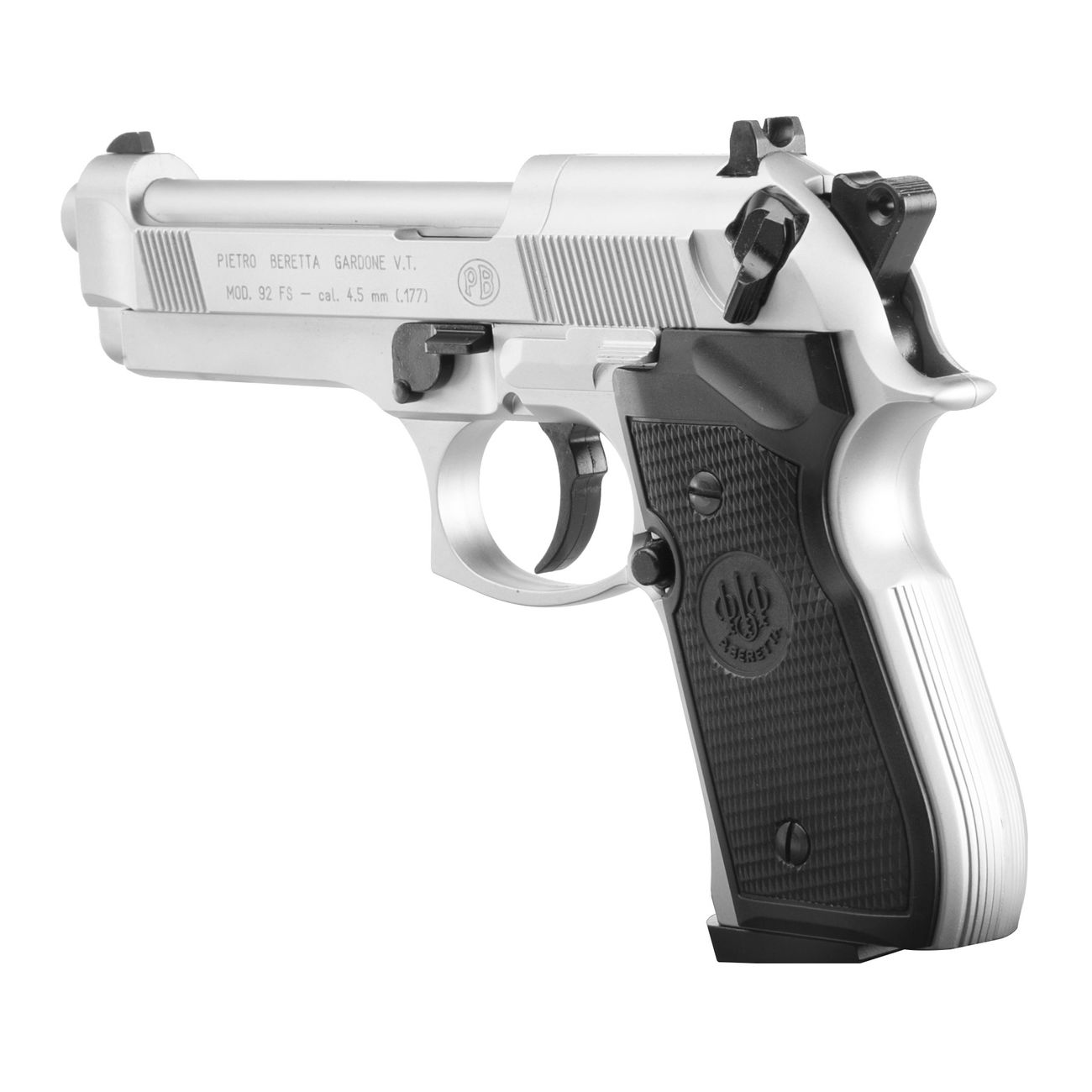 Beretta M92 FS CO2 Pistole 4,5mm (.177) Diabolo vernickelt mit Kunststoffgriffschalen Bild 2