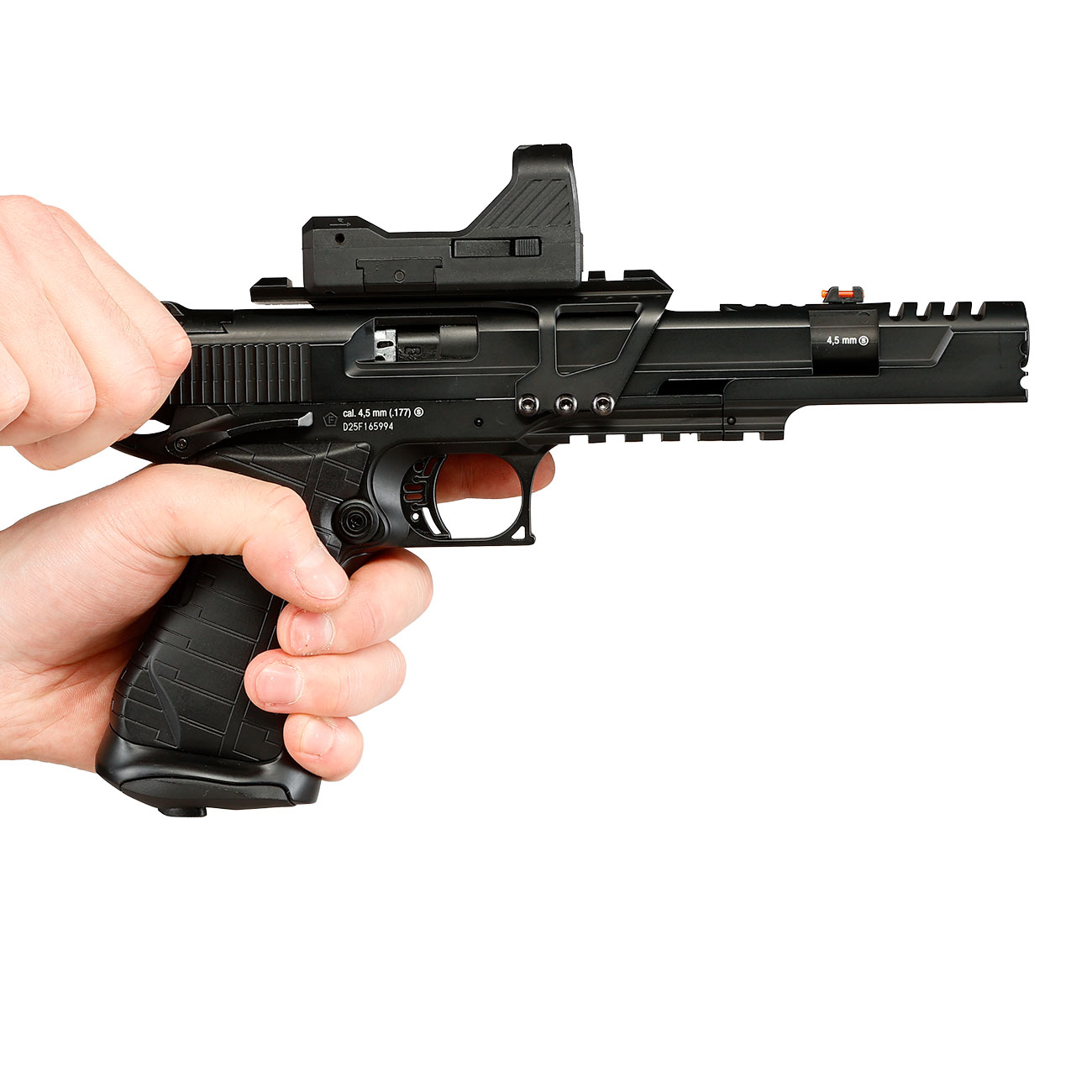 Umarex Race Gun CO2 Luftpistole 4,5mm BB Blowback schwarz mit Leuchtpunktvisier Bild 11