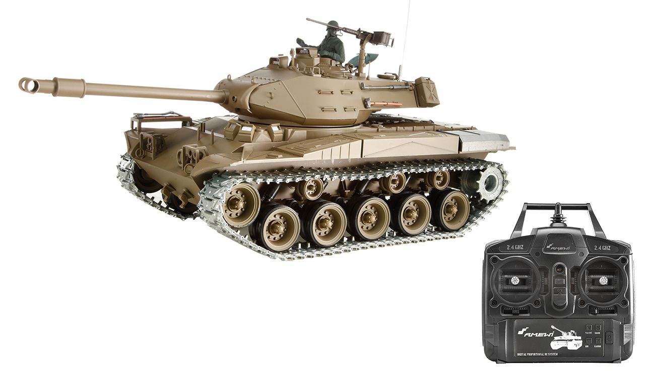 Amewi RC Panzer Walker Bulldog M41 mit Metallketten 1:16 schussfhig RTR oliv