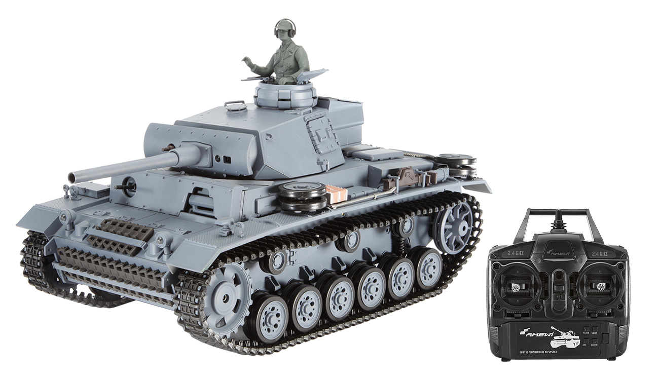 Amewi RC Panzerkampfwagen III Control Edition 1:16 schussfähig RTR grau