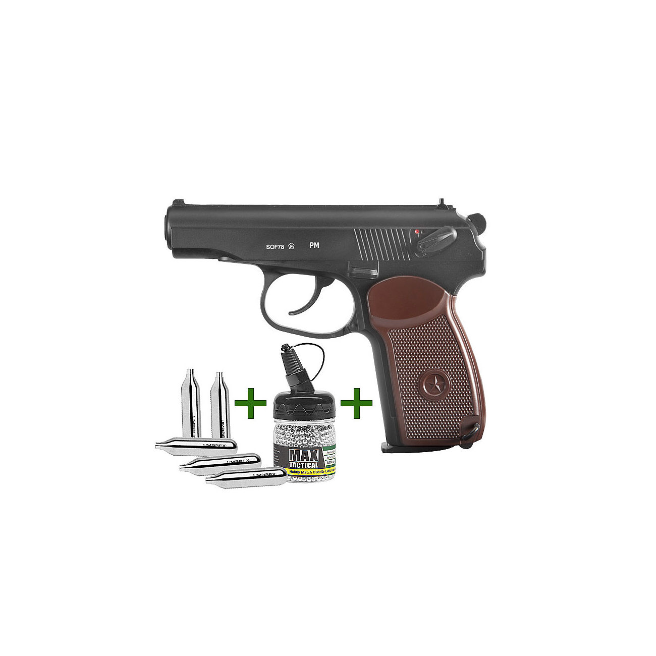 Gletcher PM CO2 Luftpistole Kal. 4,5 mm BB Non Blowback schwarz inkl. CO2 Kapseln u. Stahl-BBs