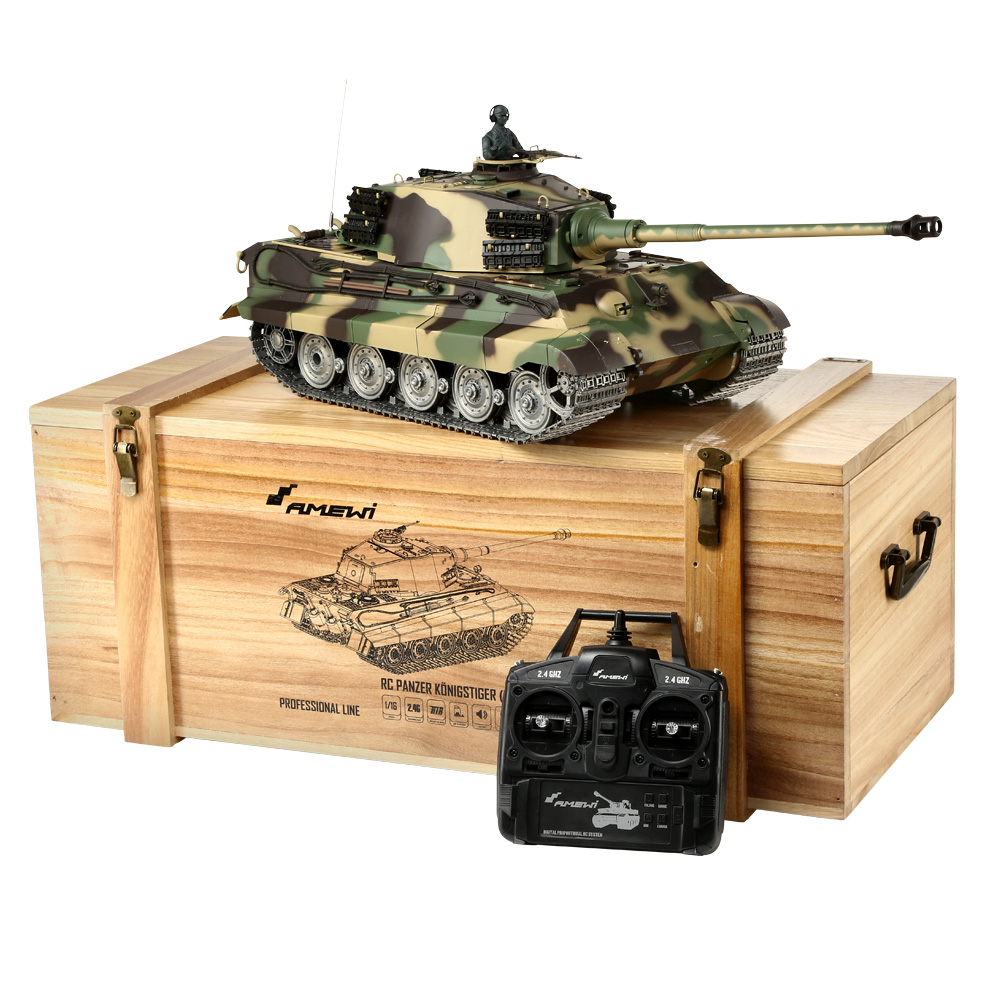 Amewi Rc Panzer Knigstiger mit Henschelturm tarn, 1:16, RTR, schussfhig, Infrarot-Gefechtssystem, Rauch & Sound, Metallget