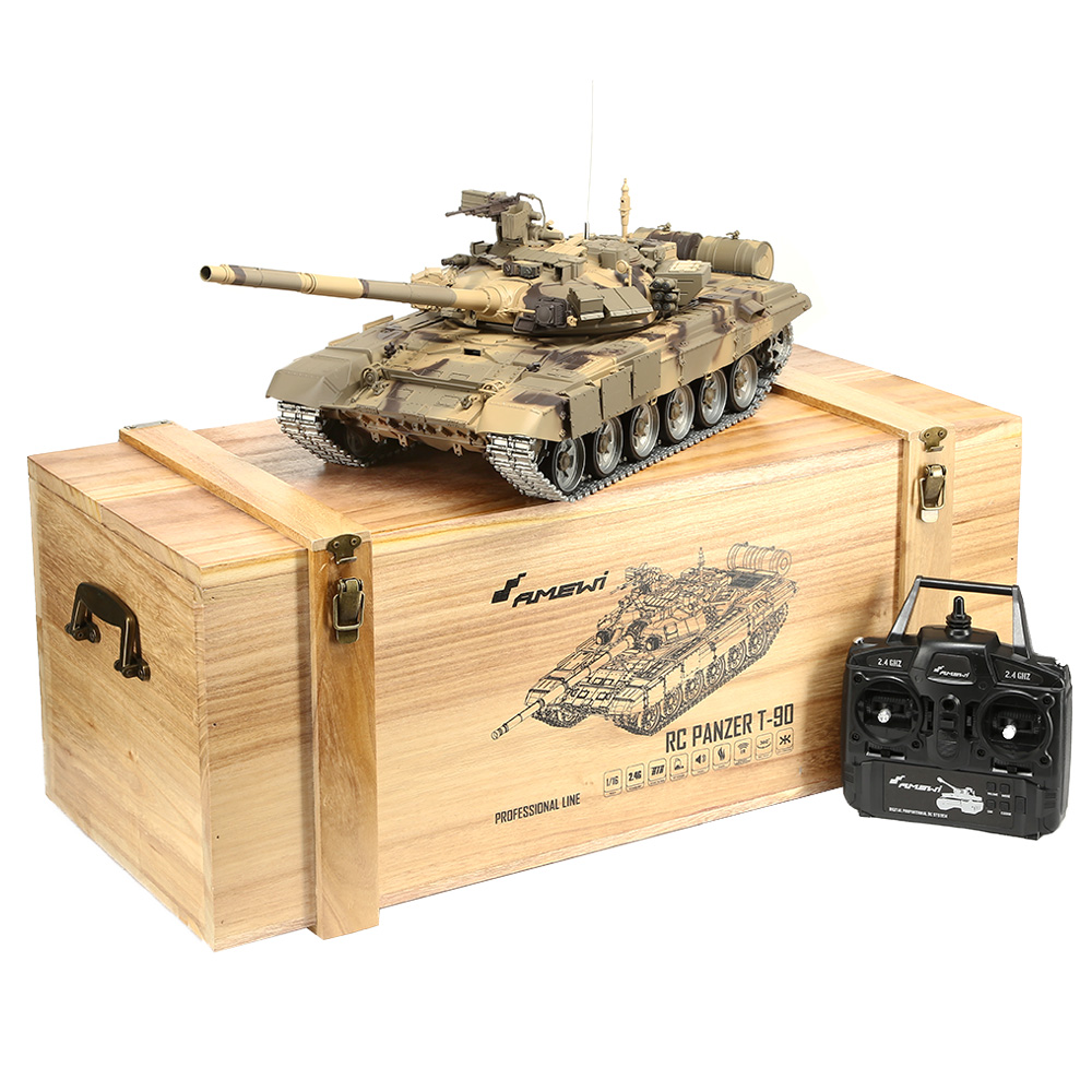 Amewi Rc Panzer Russischer T-90 tarn, 1:16, RTR, schussf., Infrarot-Gefechtssystem, Rauch & Sound, Metallgetriebe -ketten