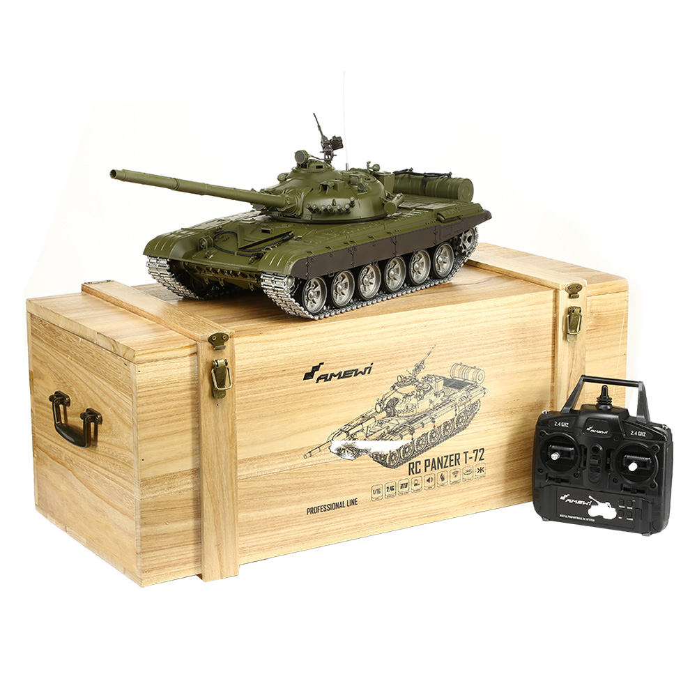 Amewi Rc Panzer Russischer T-72 oliv, 1:16, RTR, schussf., Infrarot-Gefechtssystem, Rauch & Sound, Metallgetriebe -ketten