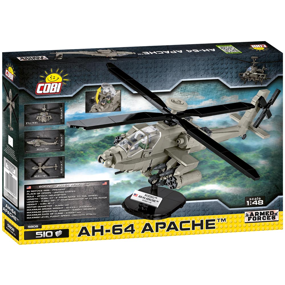 COBI AH-64 Apache - Maquette Hélicoptère D'Attaque Américain 510 Pièces, Échelle 1:48, Avec Pilotes Et Présentoir