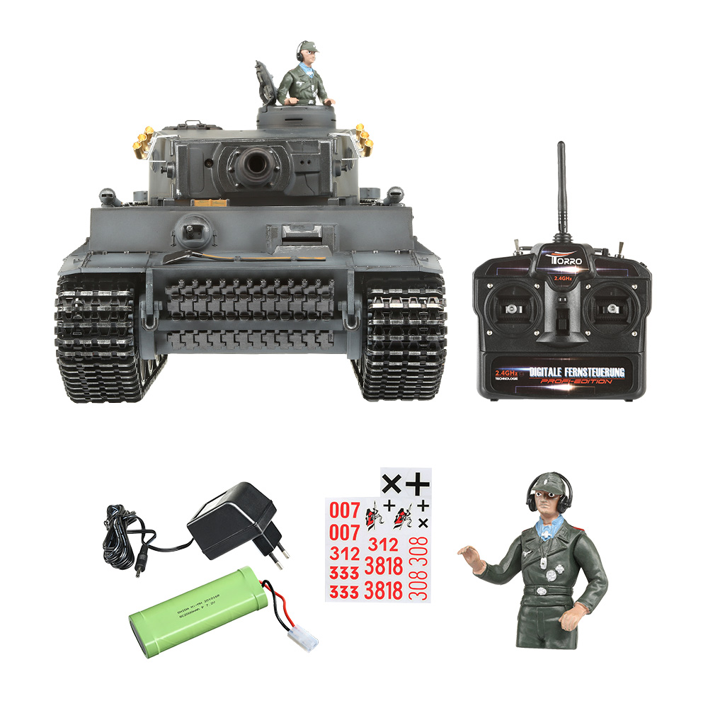 Torro RC Panzer Tiger I Frühe Ausf. grau Profi-Edition 1:16 schussfähig, Rauch & Sound, Metallgetriebe und Metallketten, RTR Bild 4