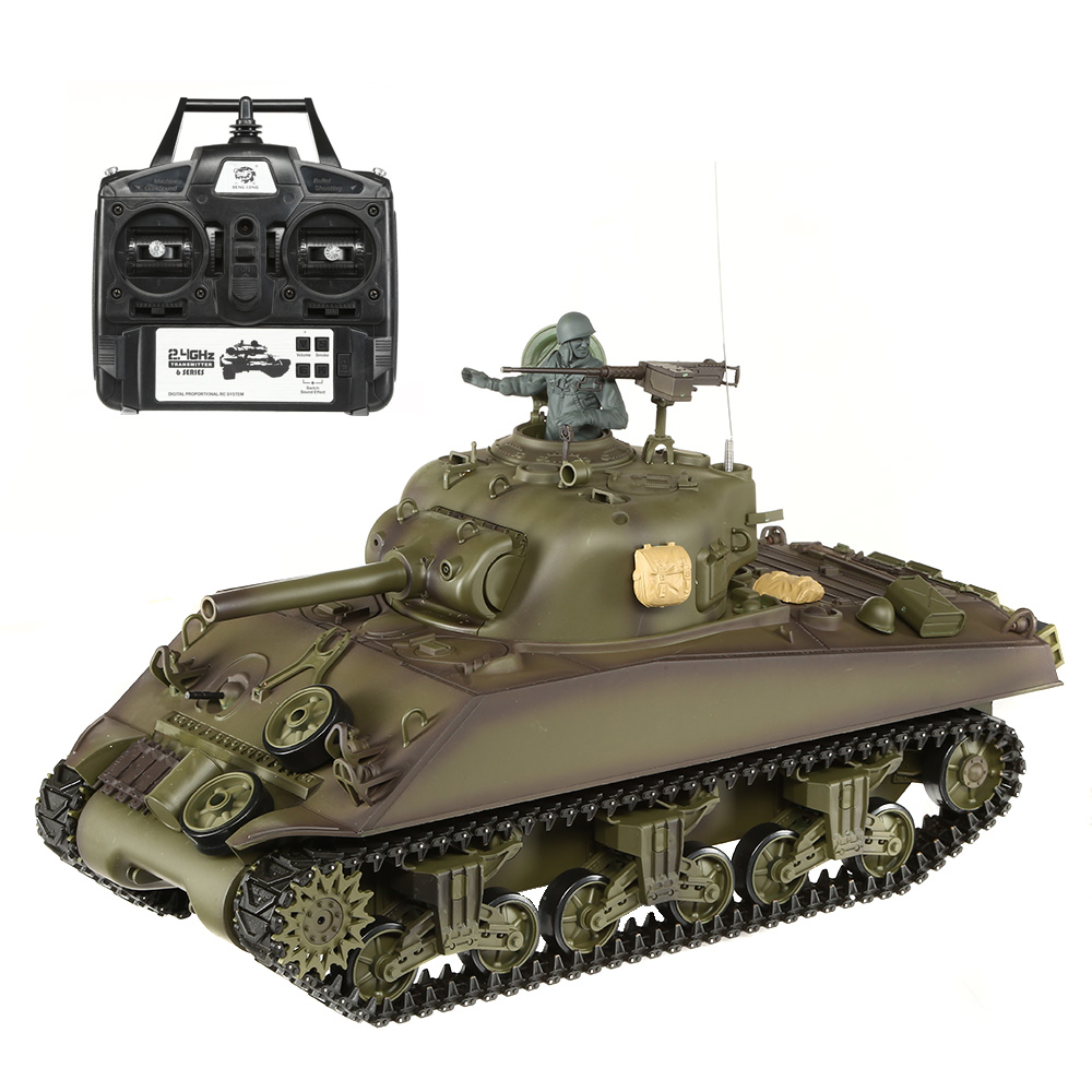 Heng-Long RC Panzer Sherman M4A3, grün 1:16 schussfähig, Infrarot-Gefechtssystem, Rauch & Sound, RTR