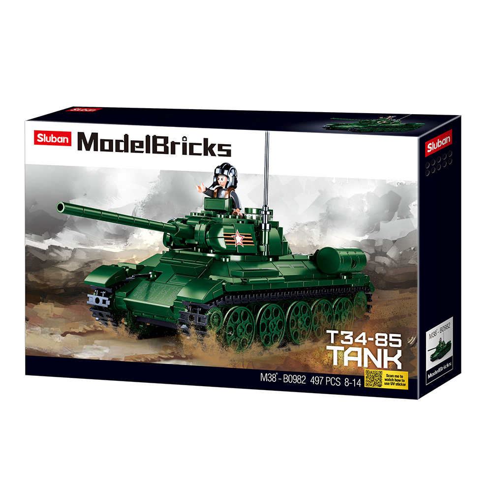 Sluban Bauset WWII T34-85 Kampfpanzer 497 Teile M38-B0982 Bild 1