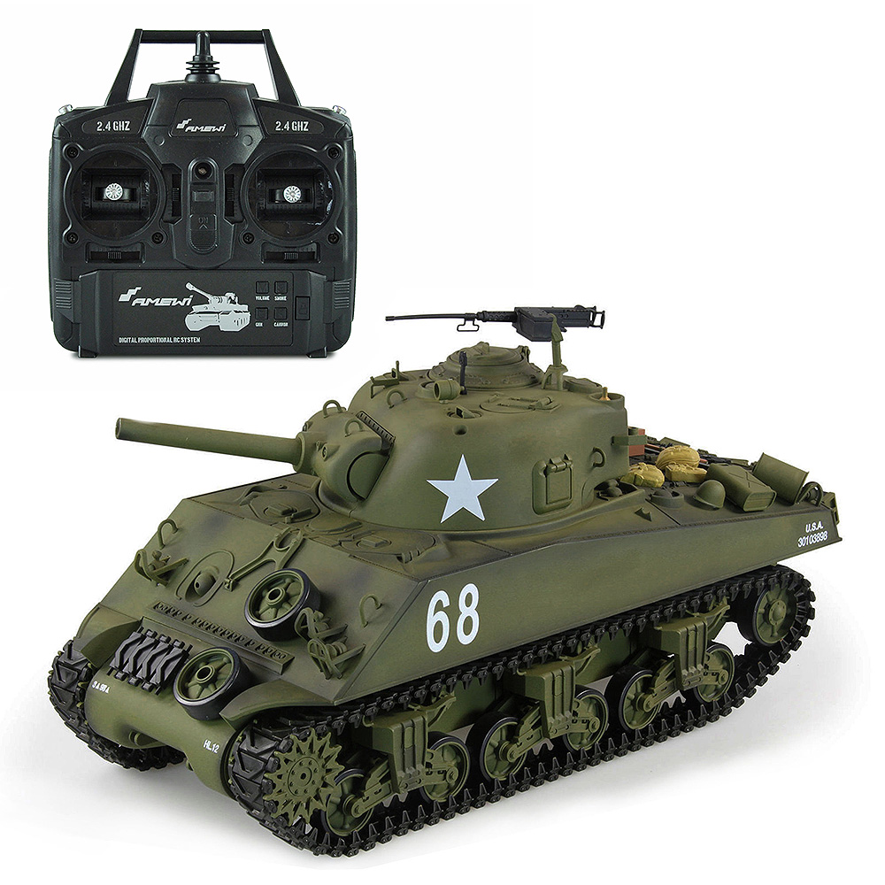Amewi Rc Panzer U.S. M4A3 Sherman oliv, 1:16, Advanced Line RTR, schussfähig, Infrarotsystem, Rauch & Sound
