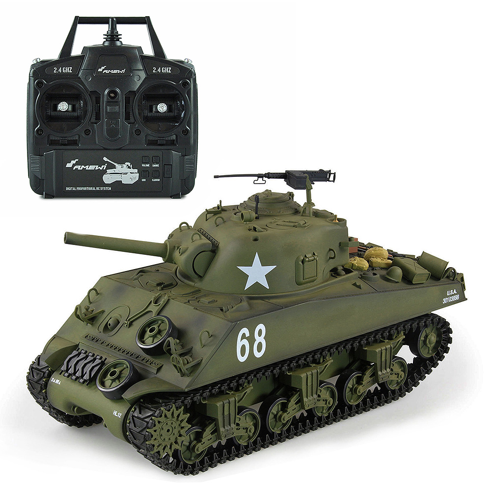 Amewi Rc Panzer U.S. M4A3 Sherman oliv, 1:16, Advanced Line RTR, schussfhig, Infrarotsystem, Rauch & Sound