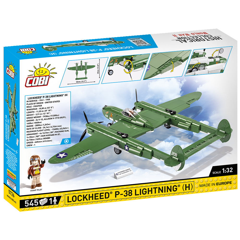 Cobi Historical Collection Bausatz Flugzeug Lockheed P-38H Lightning 545 Teile 5726 Bild 3