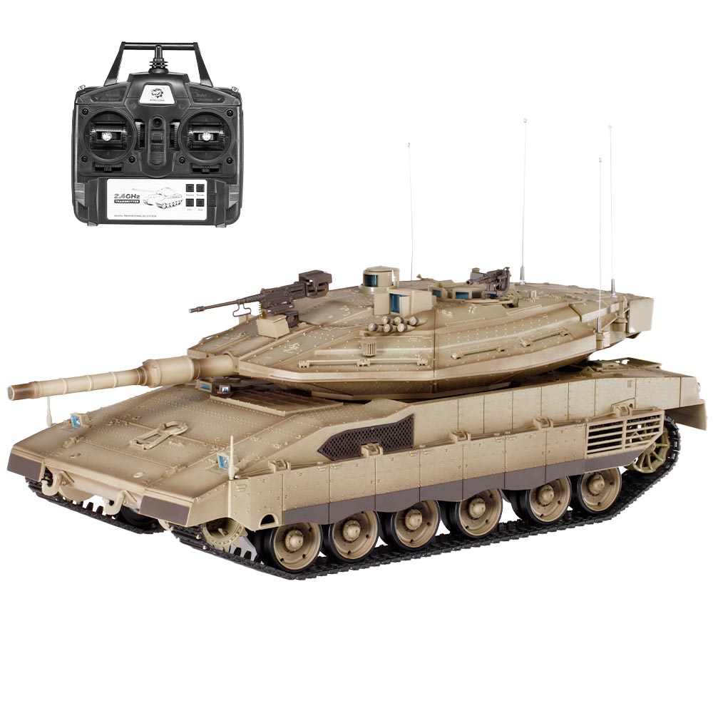 Heng-Long RC Panzer Merkava MK IV sand 1:16 schussfhig, Infrarot-Gefechtssystem, Rauch & Sound, RTR, Metallgetriebe