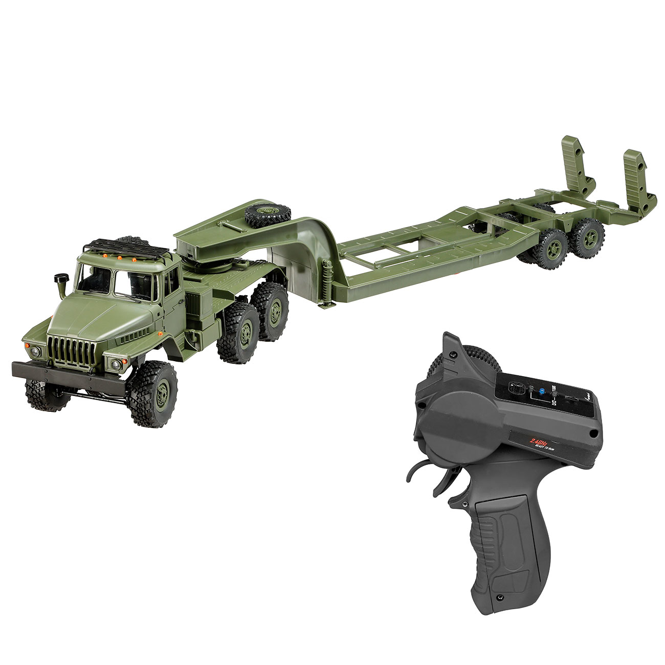 RC Militr LKW Ural B36 6WD mit Tieflader 1:16 RTR grn inkl. 2,4 GHz Fernsteuerung & LED-Beleuchtung