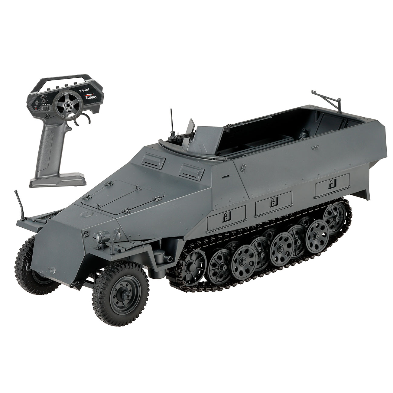 Torro RC 1:16 Sd. Kfz. 251/1 Ausf. D Halbkettenfahrzeug RTR Set mit Akku, Licht und Sound grau