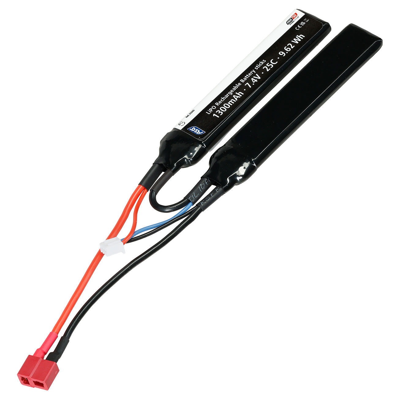 ASG LiPo Akku 7,4V 1300mAh 25C Two-Panel Type mit T-Stecker Anschluss