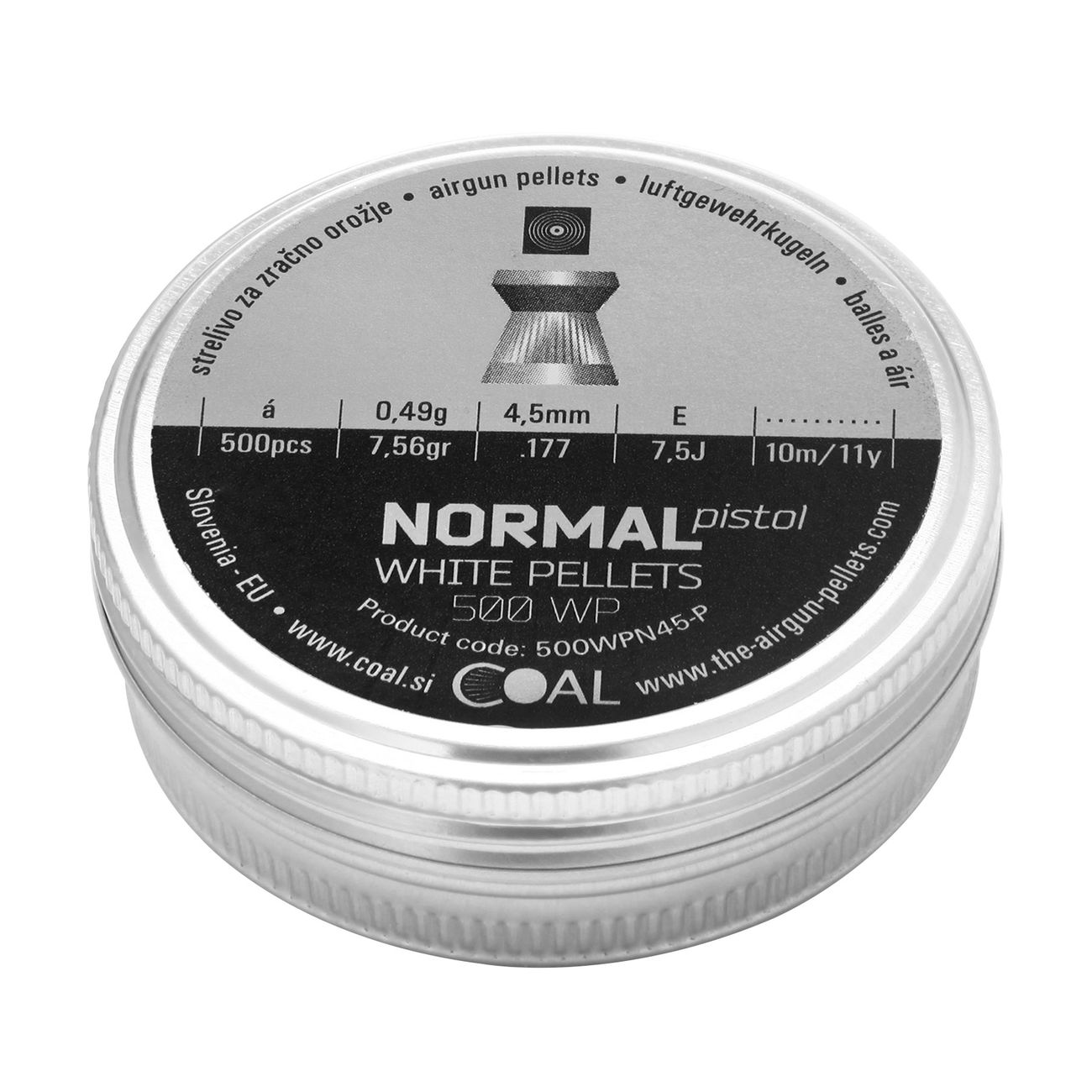 Coal Flachkopf Diabolo Normal White Pellets Pistol Match geriffelter Schaft Kal. 4,5 mm 500er Dose Bild 1