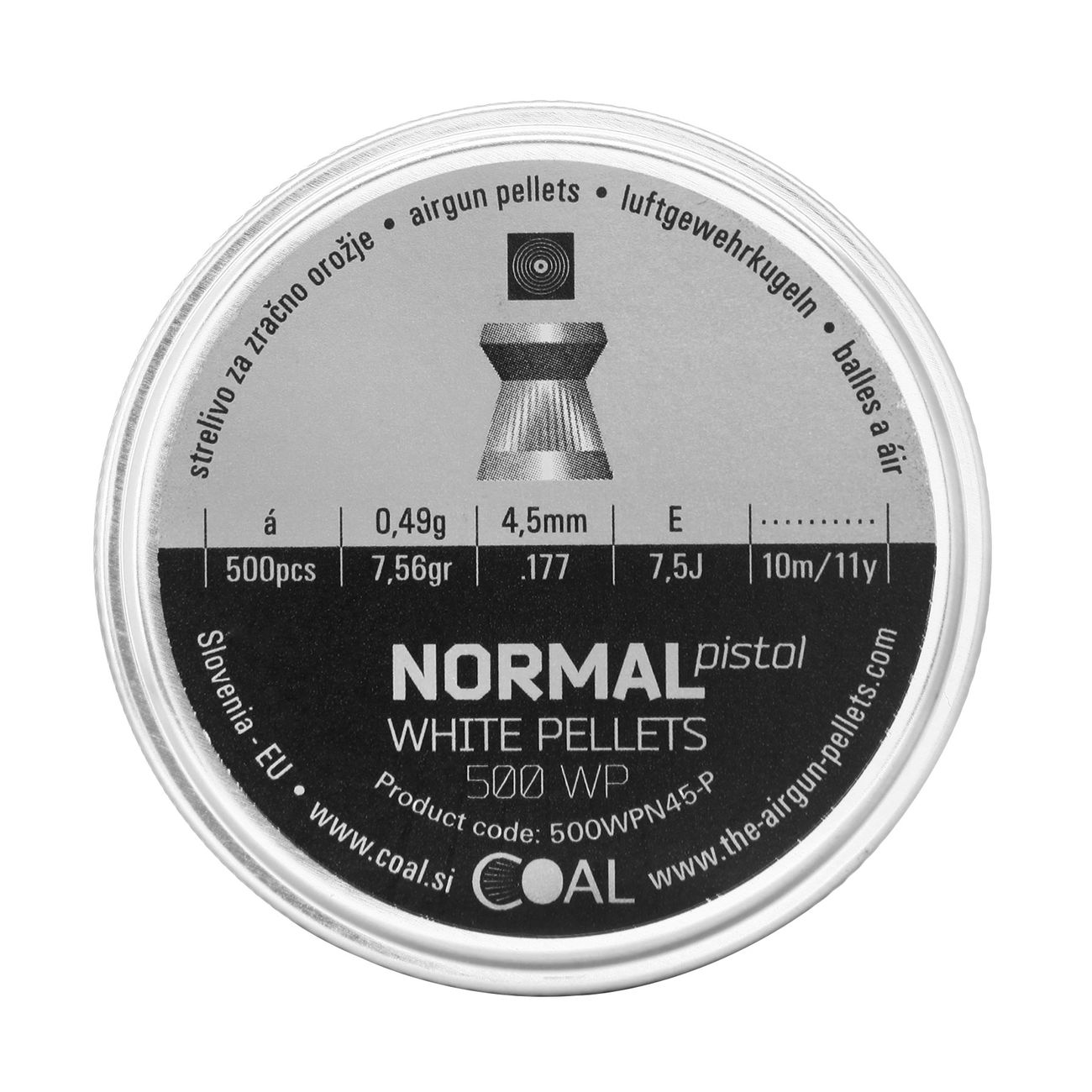 Coal Flachkopf Diabolo Normal White Pellets Pistol Match geriffelter Schaft Kal. 4,5 mm 500er Dose Bild 1