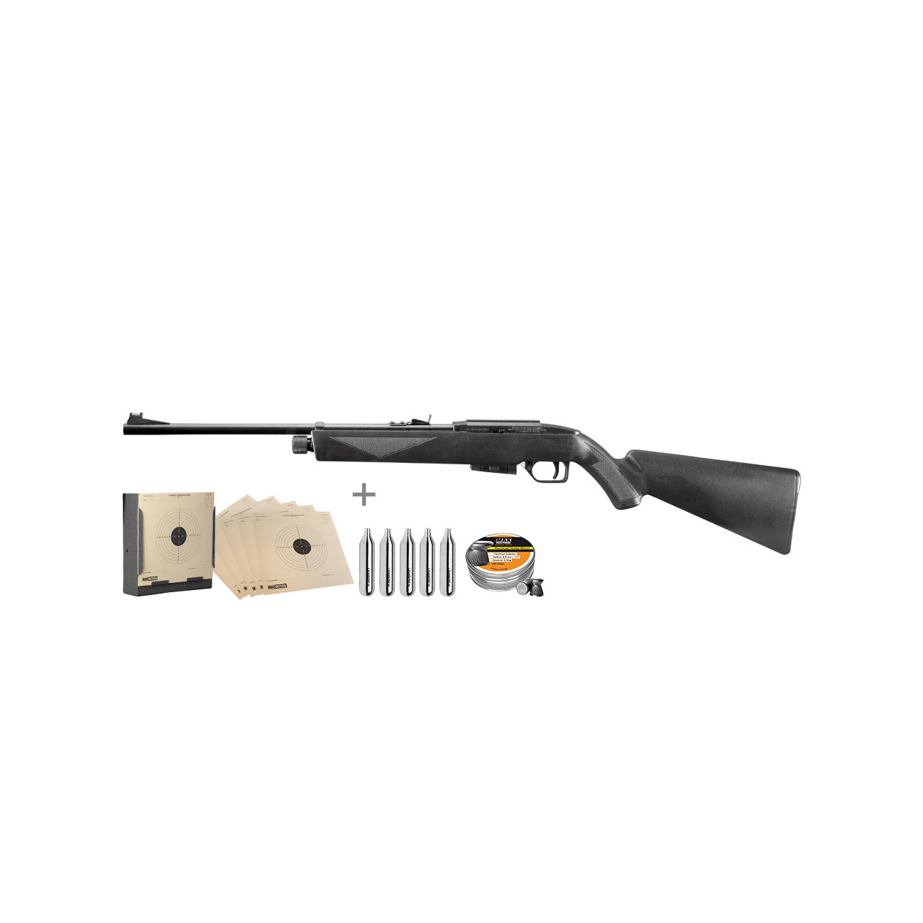 Crosman 1077 AirSource CO2 Luftgewehr 4,5mm Diabolo inkl. Kugelfang, Zielscheiben, Munition u. Kapseln