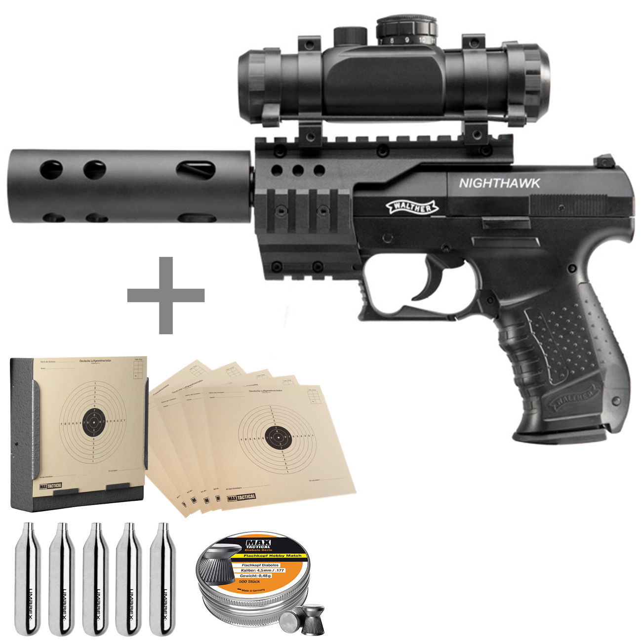 Walther Nighthawk Co2 Luftpistole Inkl Reddot Kompensator Kugelfang Diabolos Co2 Kapseln Kotte Zeller