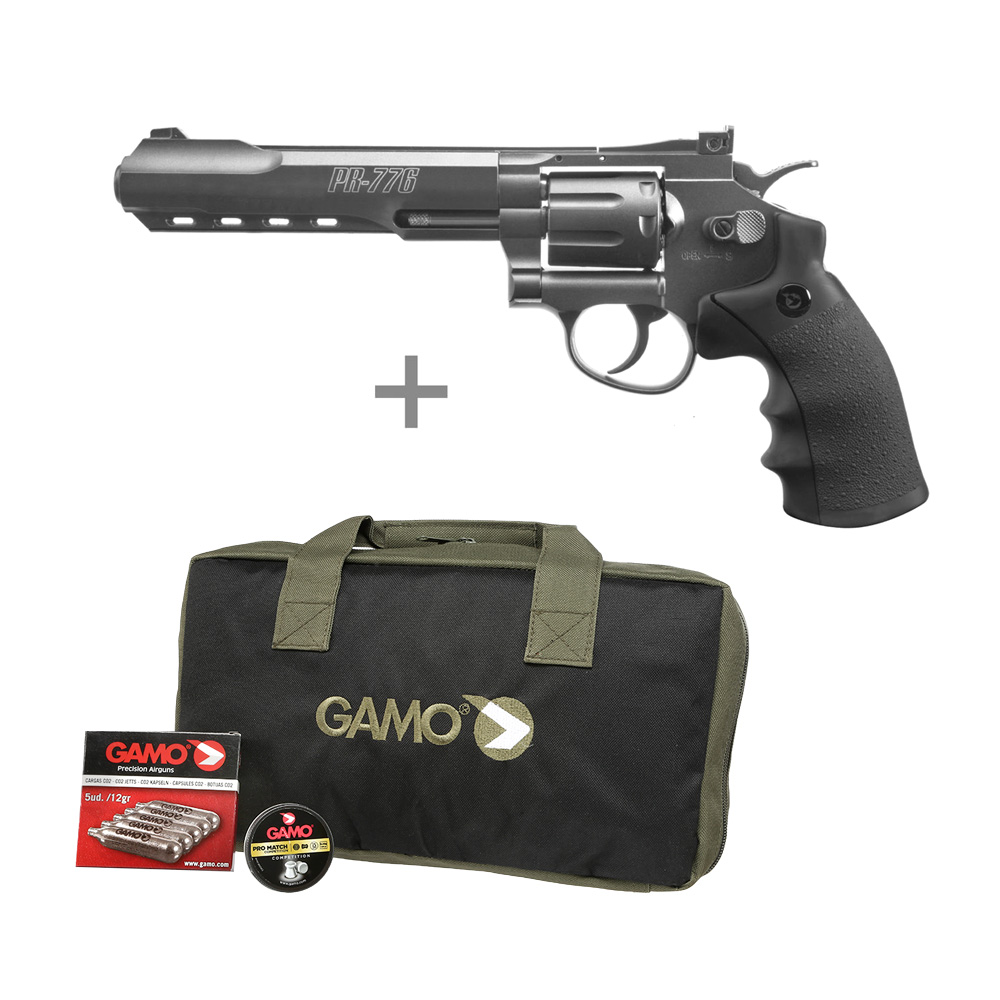 Gamo PR-776 CO2-Revolver Kal. 4,5mm Diabolo inkl. CO2 Kapseln, Diabolos und Pistolentasche