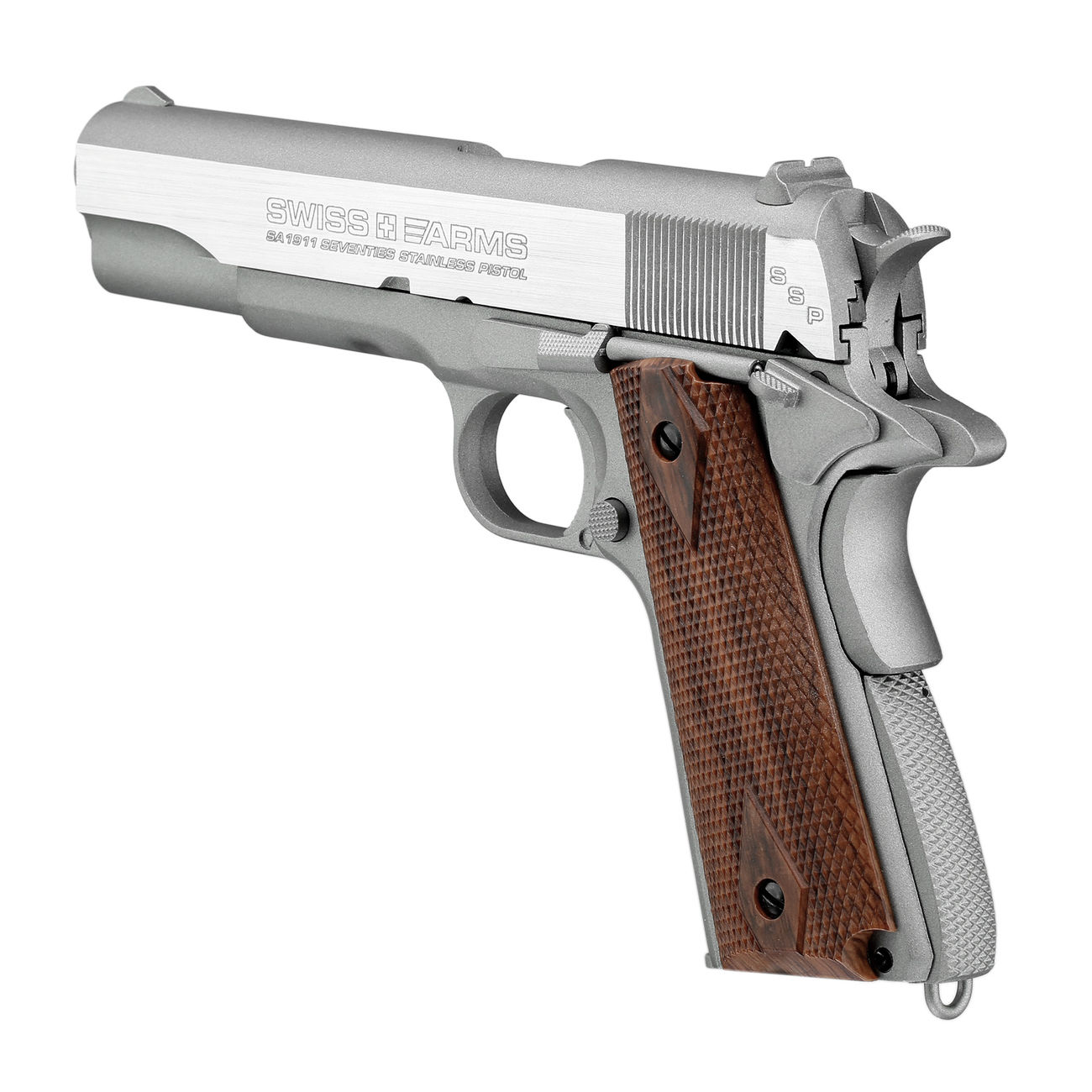 Swiss Arms SA1911 Seventies CO2 Luftpistole Vollmetall Blow Back Kal. 4,5 mmBB stainless Bild 1