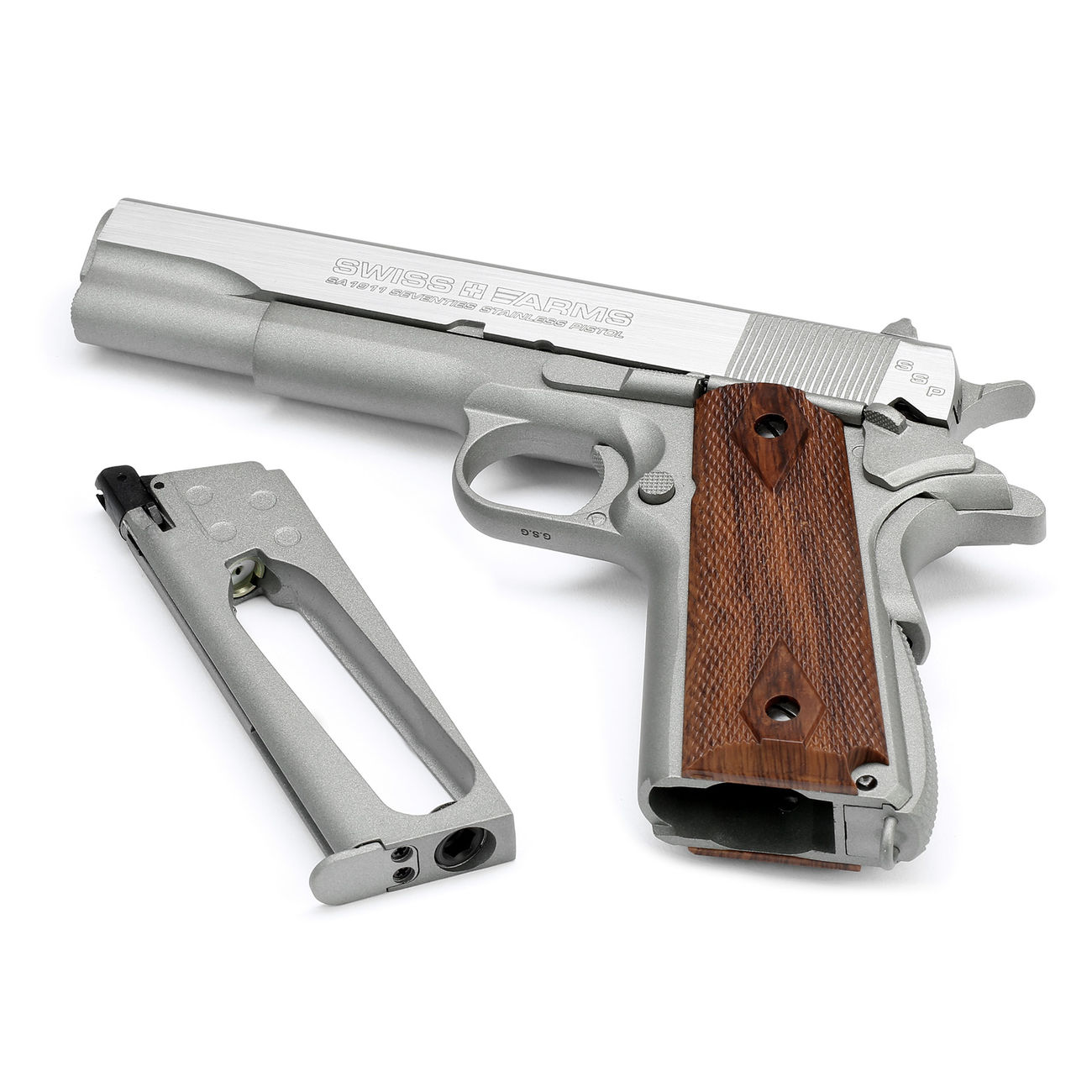 Swiss Arms SA1911 Seventies CO2 Luftpistole Vollmetall Blow Back Kal. 4,5 mmBB stainless Bild 4