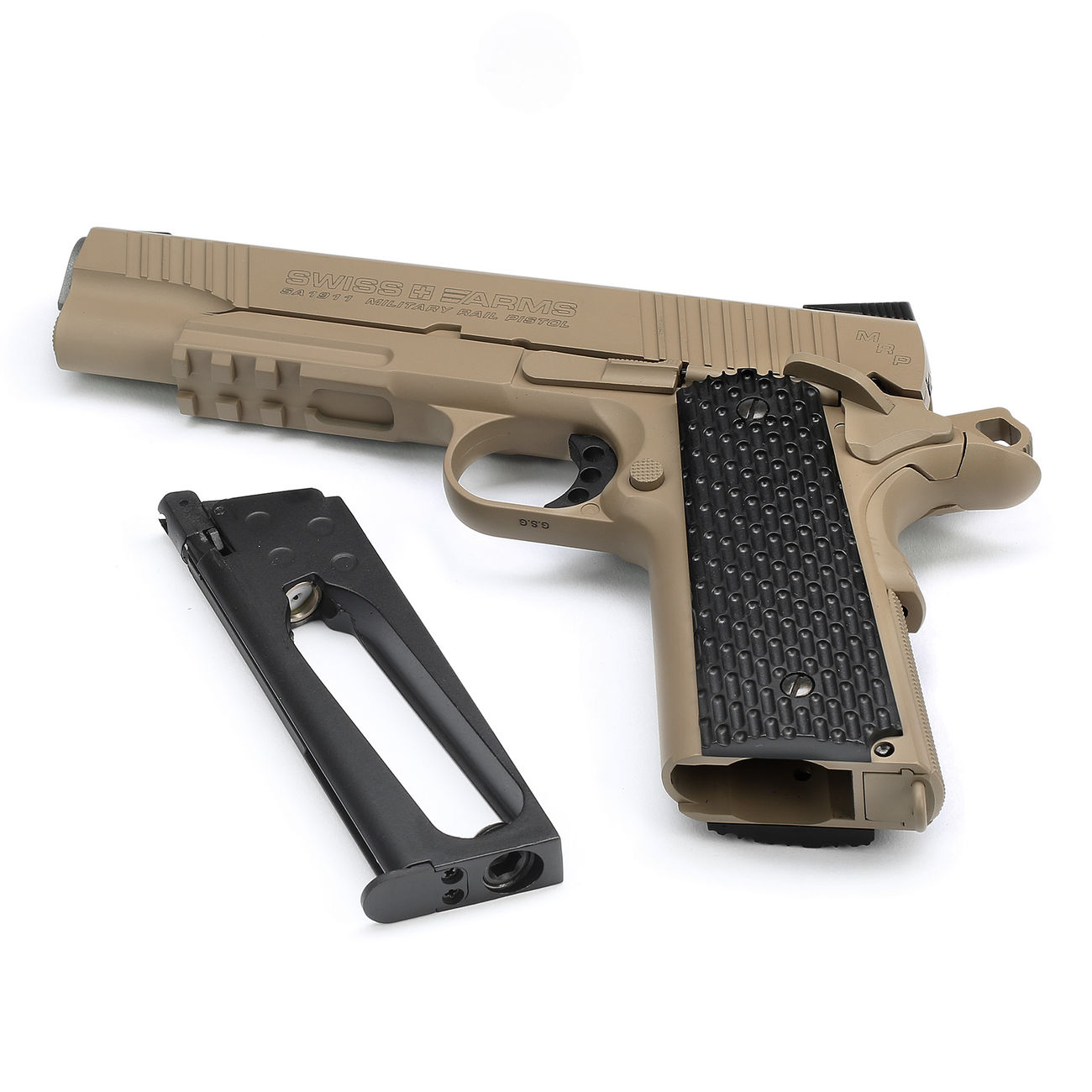 Swiss Arms P1911 CO2 Luftpistole Blow Back Kal. 4,5mmBB Vollmetall Military Rail desert Bild 4