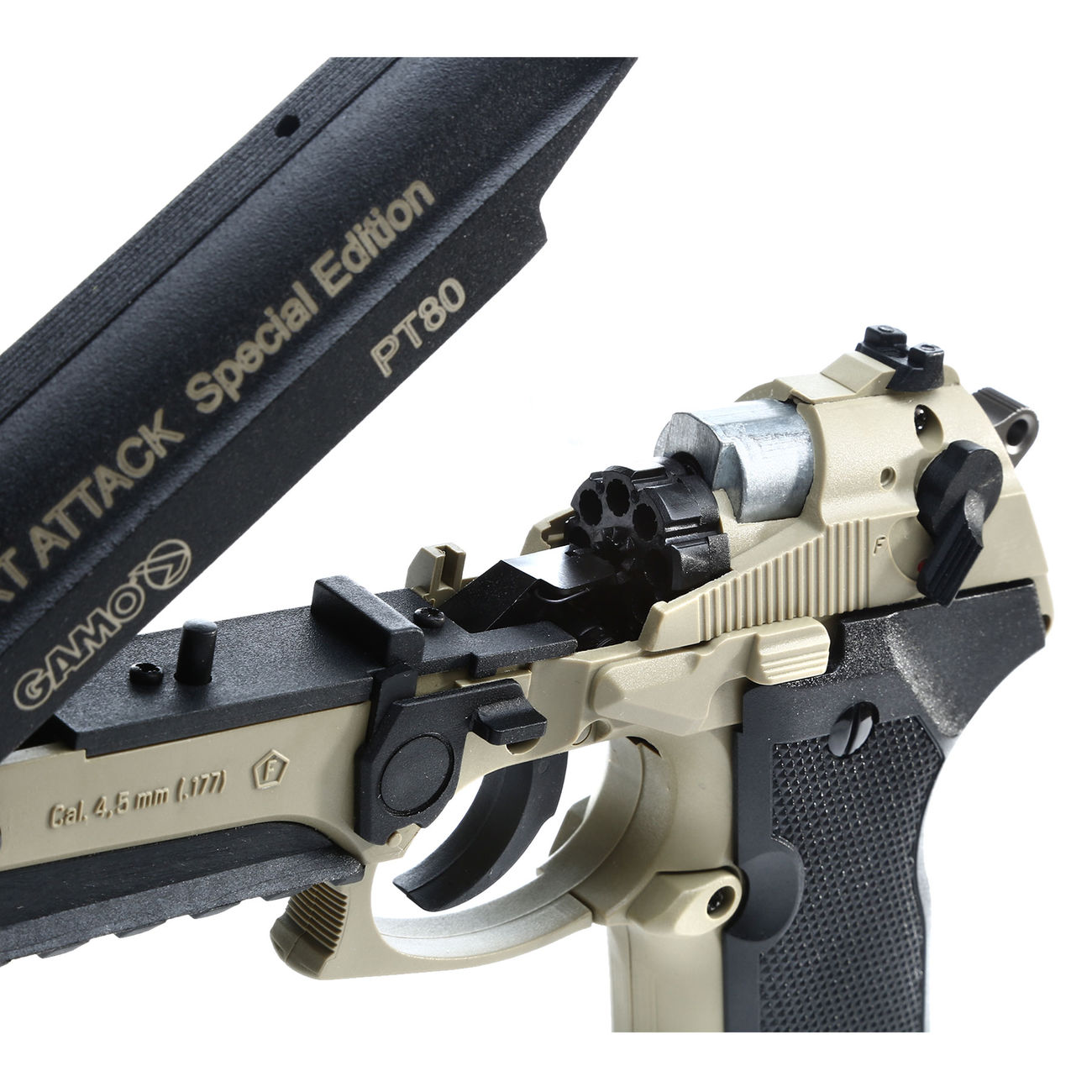 Gamo PT-80 Desert Attack CO2-Luftpistole 4,5 mm Diabolo inkl. Tasche, Koffer, Zielscheiben und Diabolos Bild 1