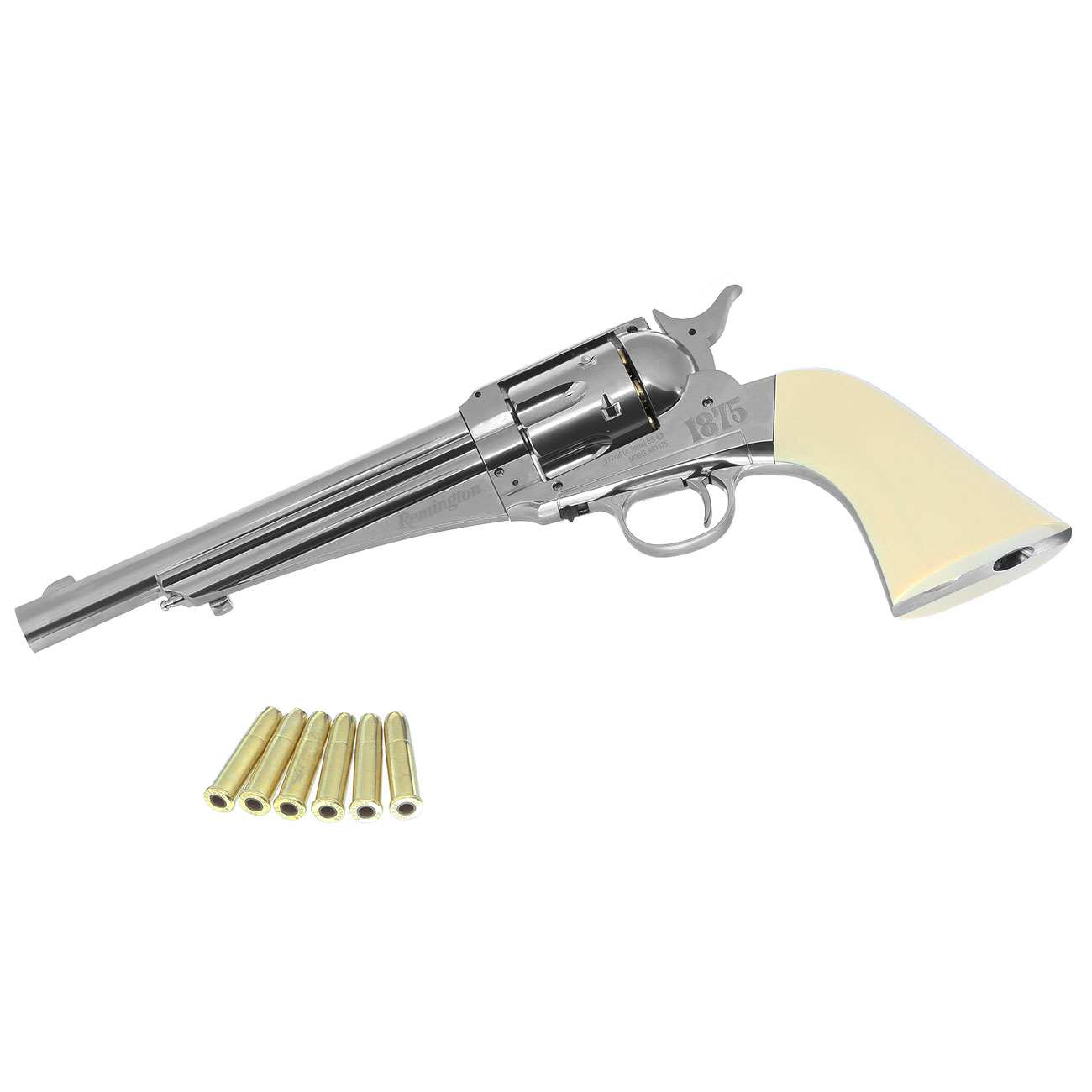 Remington 1875 CO2-Revolver Kal. 4,5 mm Diabolo/Stahl-BB nickel/Elfenbein-optik Vollmetall Bild 1