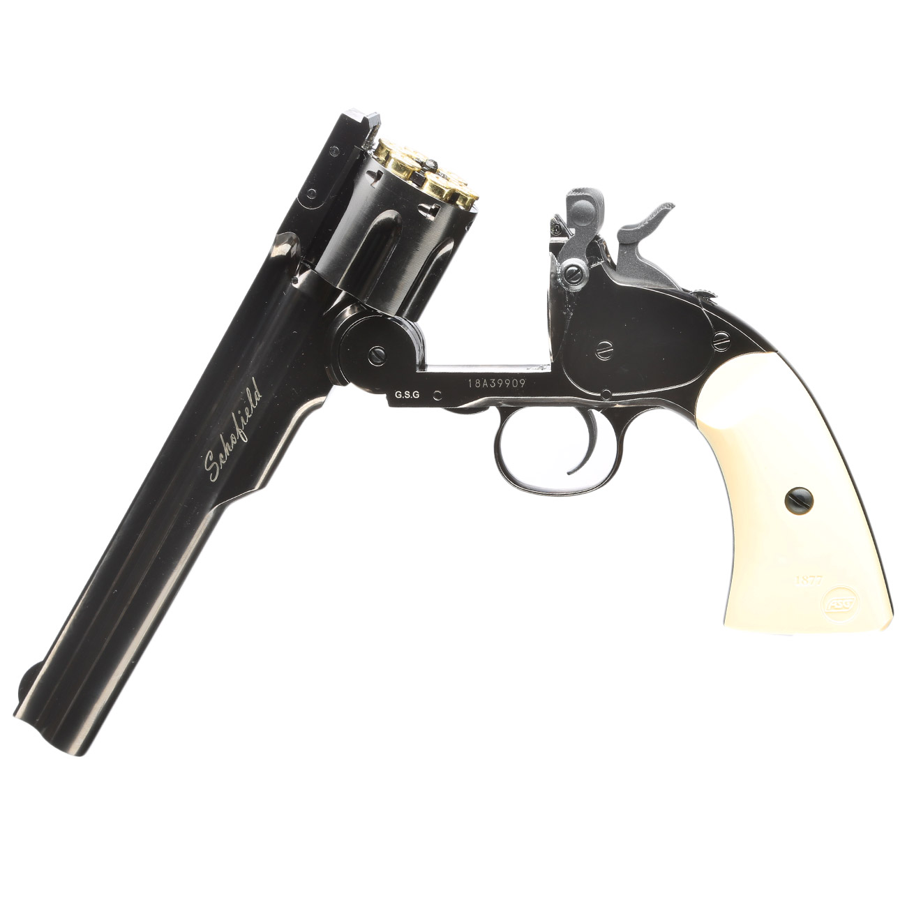 ASG Schofield 1877 6 Zoll CO2-Revolver Kal. 4,5 mm Diabolo + Stahl-BB Vollmetall stahlgrau Bild 5