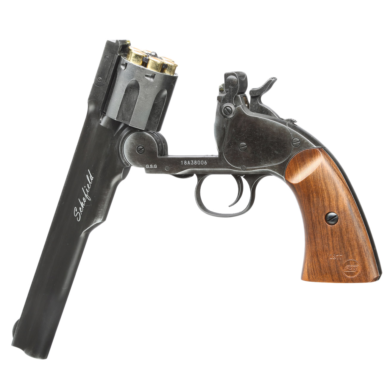 ASG Schofield 1877 6 Zoll CO2-Revolver Kal. 4,5 mm Diabolo + Stahl-BB Vollmetall aging black Bild 5