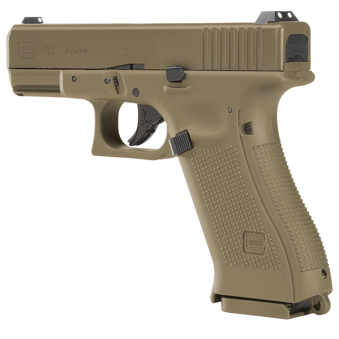 Glock 19X CO2-Luftpistole Kal. 4,5mm Stahl-BB coyote tan Blowback Bild 3