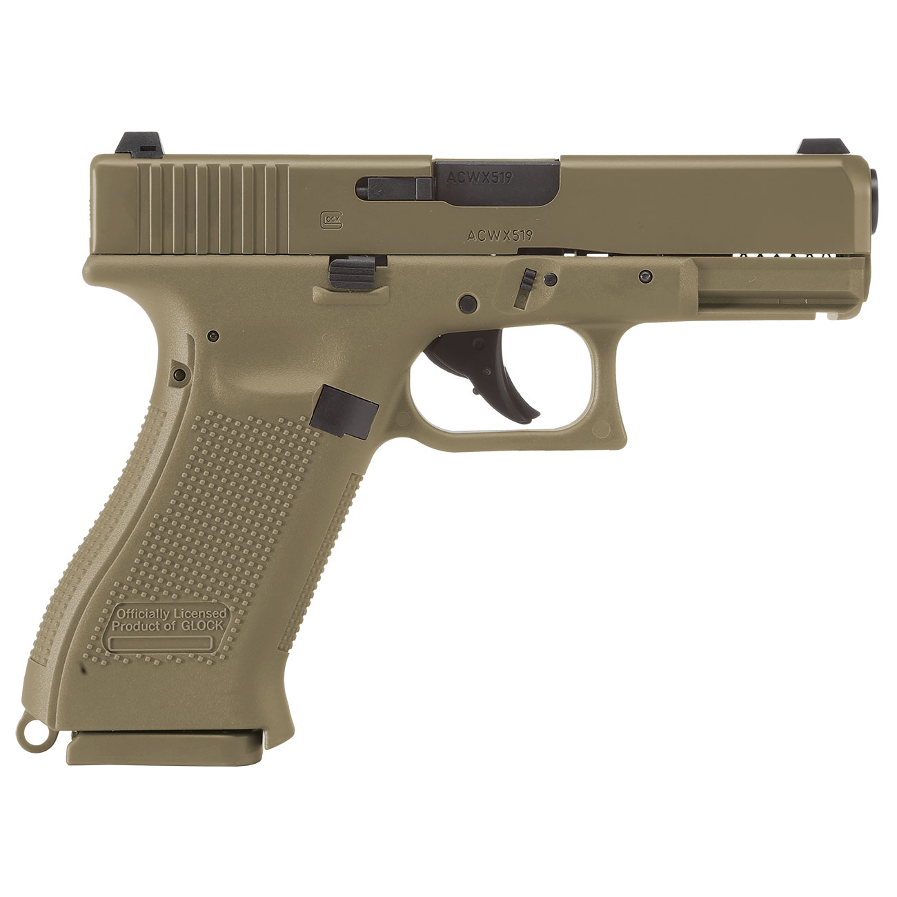 Glock 19X CO2-Luftpistole Kal. 4,5mm Stahl-BB coyote tan Blowback Bild 4