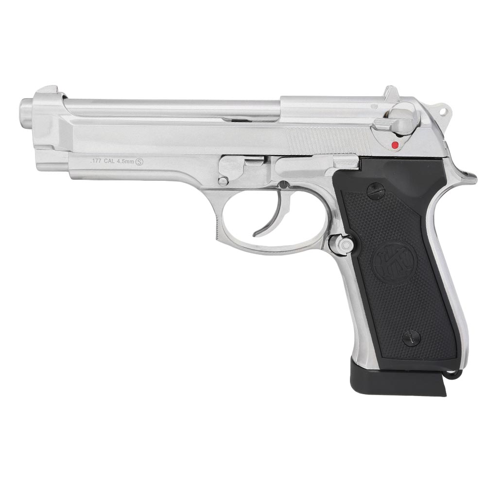 KLI M92 CO2-Luftpistole Kal. 4,5 mm Stahl-BB Vollmetall Blowback Platinum Chrome-Finish