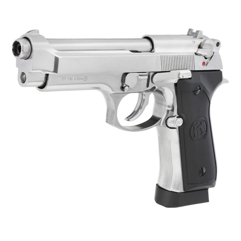 KLI M92 CO2 Luftpistole Kal. 4,5 mm BB Vollmetall Blowback Platinum Chrome-Finish Bild 1
