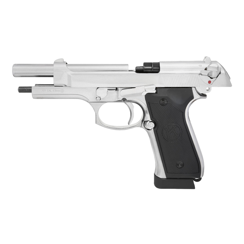 KLI M92 CO2 Luftpistole Kal. 4,5 mm BB Vollmetall Blowback Platinum Chrome-Finish Bild 4