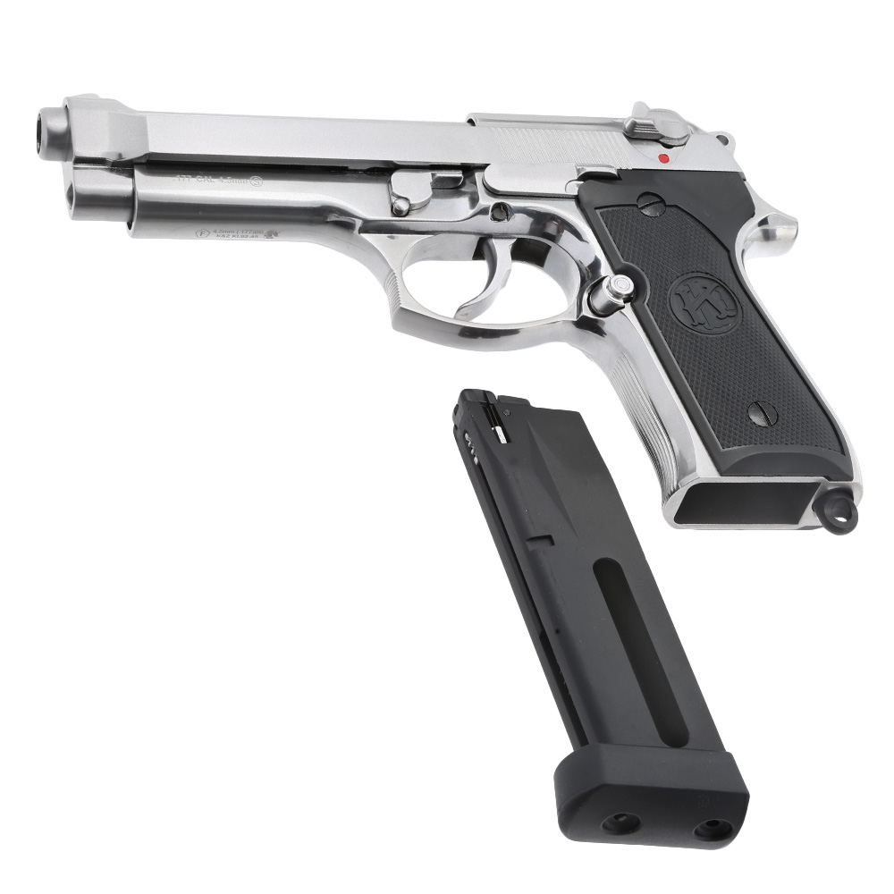 KLI M92 CO2 Luftpistole Kal. 4,5 mm BB Vollmetall Blowback Platinum Chrome-Finish Bild 5