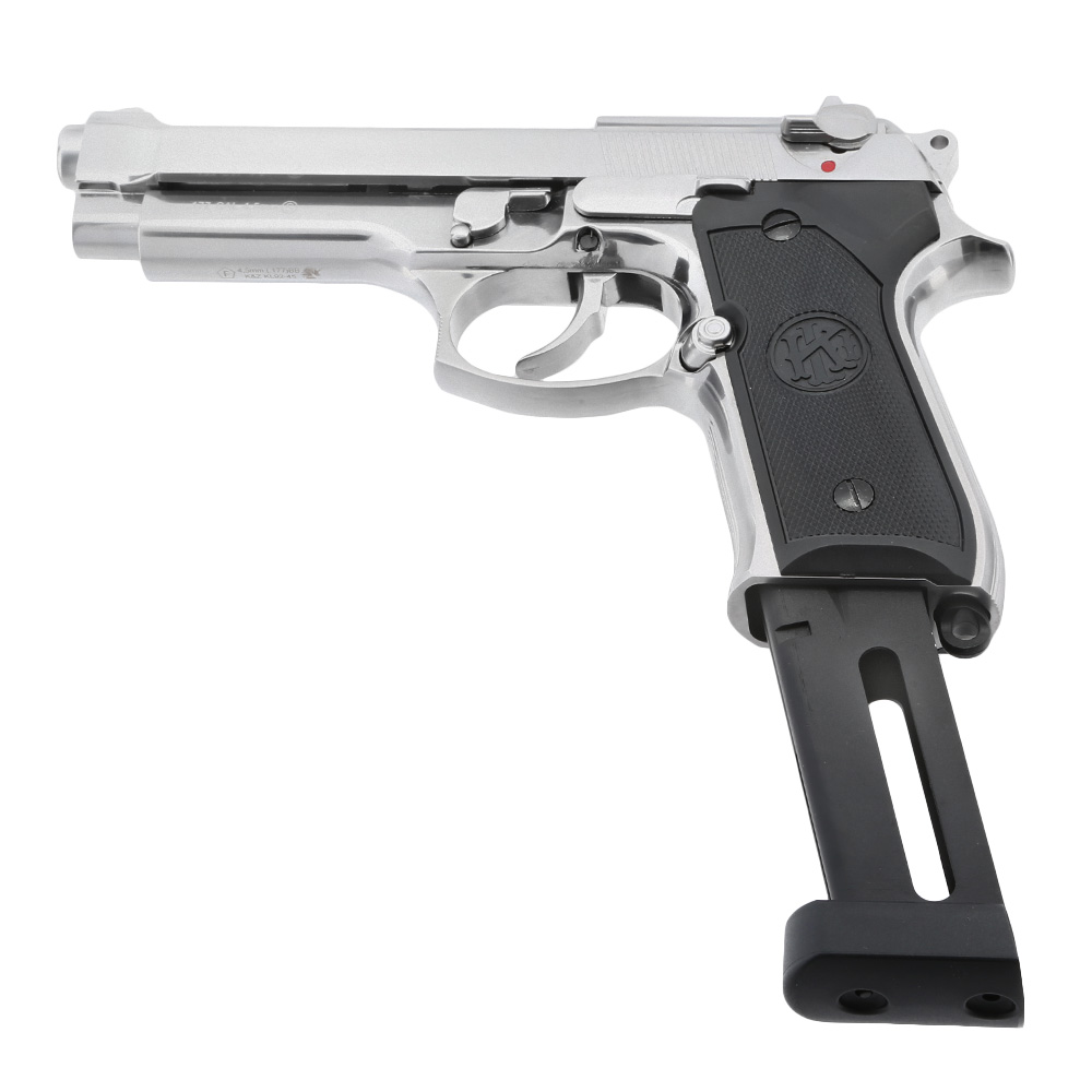 KLI M92 CO2 Luftpistole Kal. 4,5 mm BB Vollmetall Blowback Platinum Chrome-Finish Bild 6