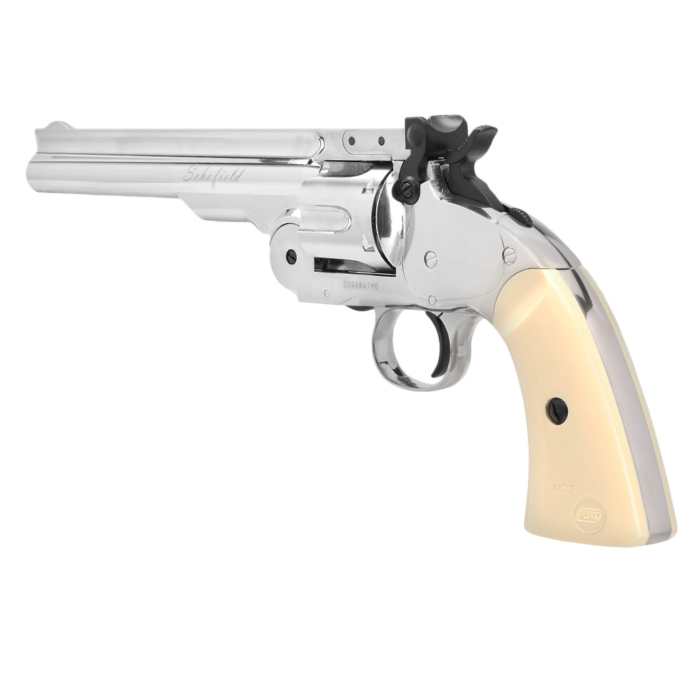 ASG Schofield 1877 6 Zoll CO2-Revolver Kal. 4,5 mm Diabolo + Stahl-BB Vollmetall chrom Bild 1